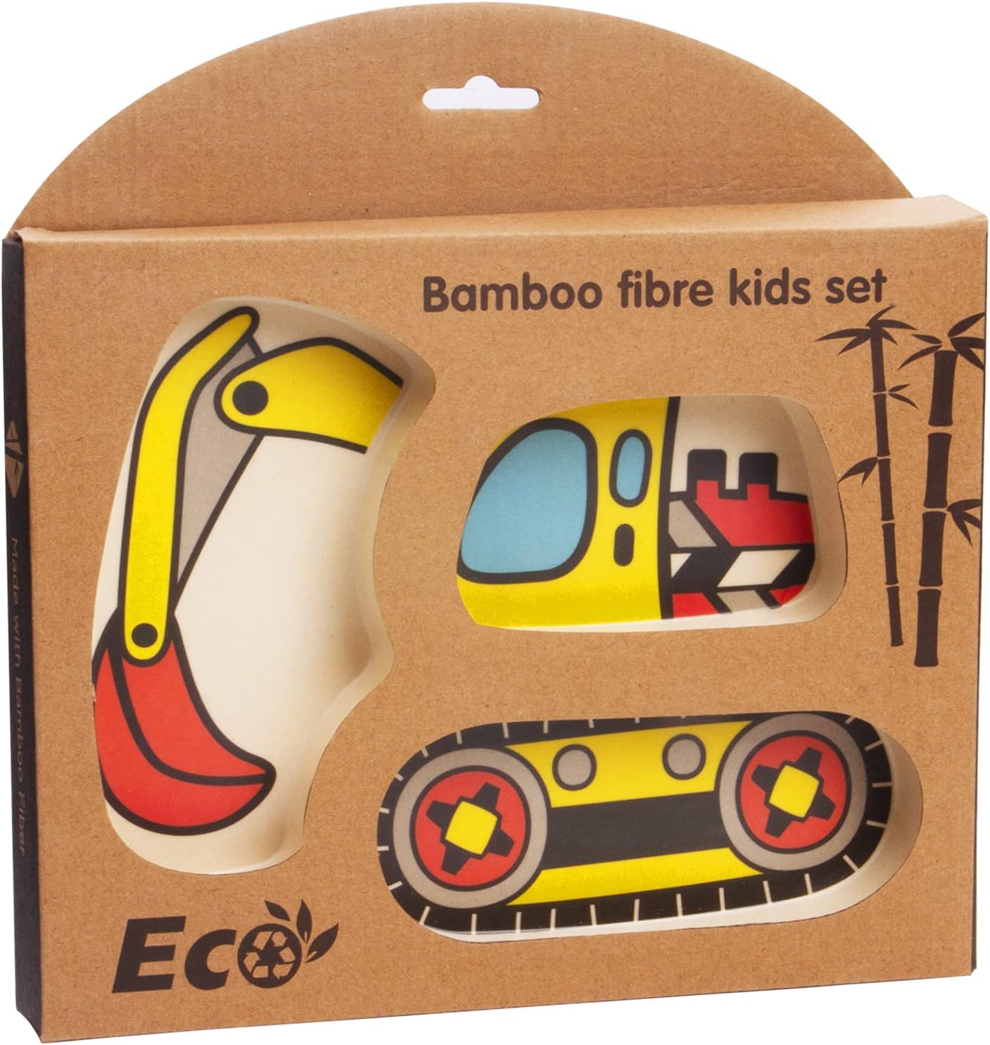 Kids Plate Set with Fork and Spoon - Construction Truck Themed