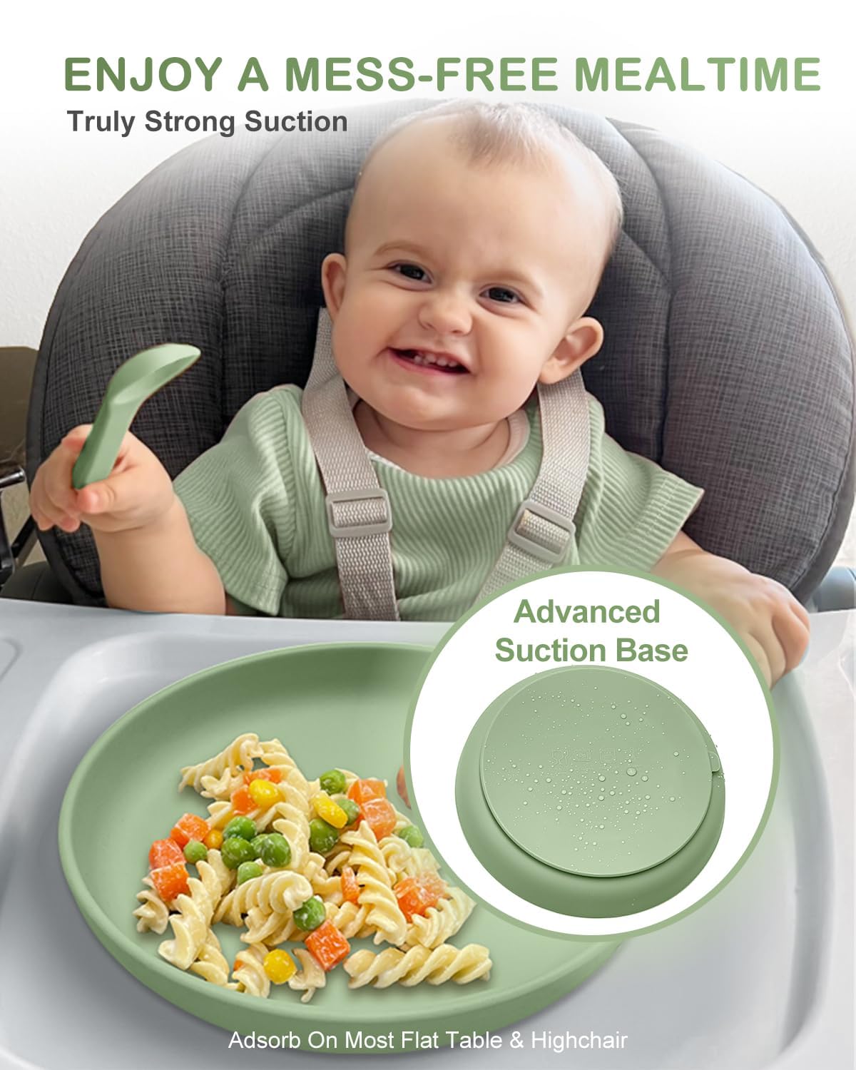 Qyeejong Classic Toddler Plates 3 Pack Suction Non-Slip 1