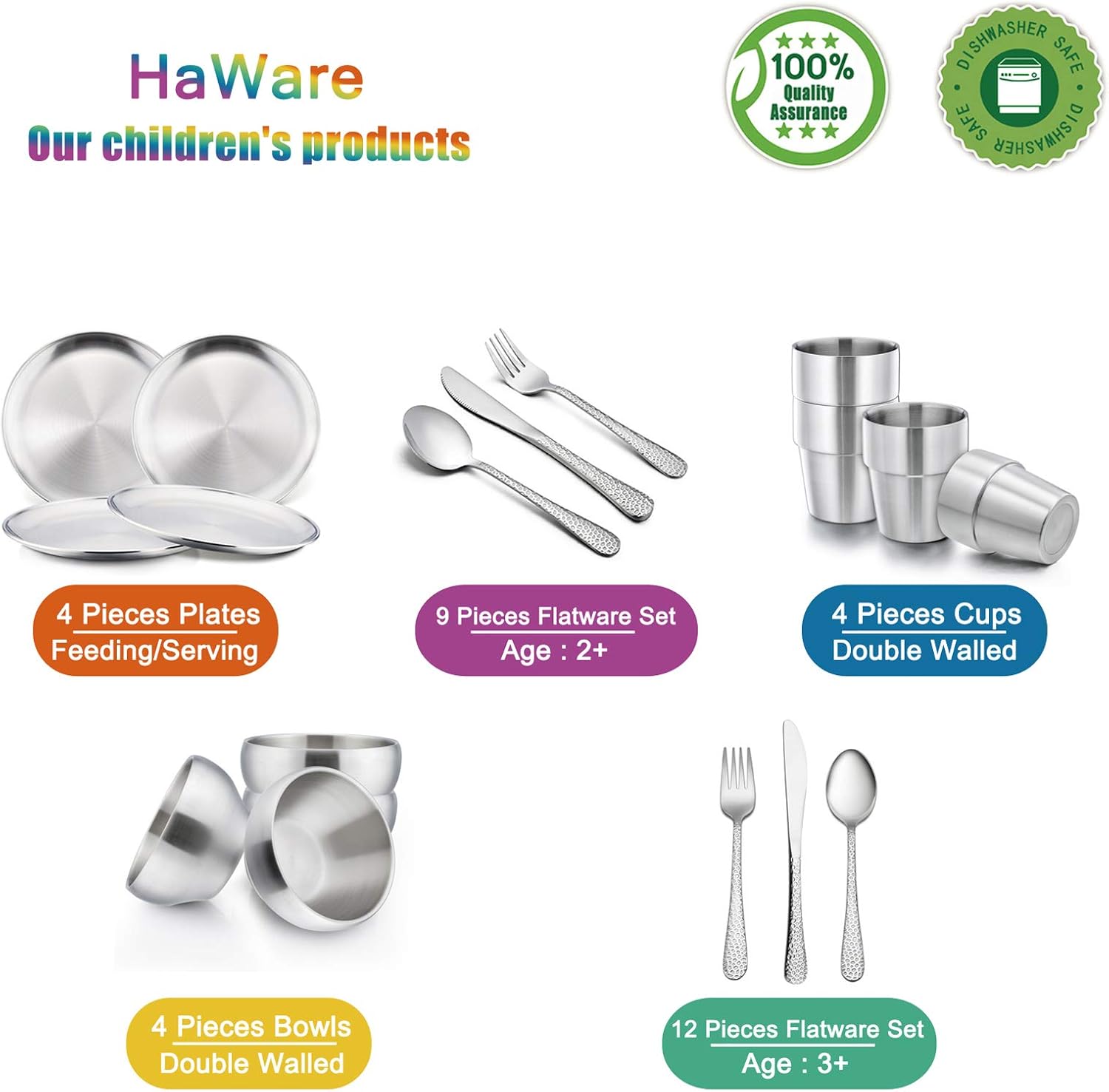 HaWare Toddler Stainless Steel Plates - 4 Pack