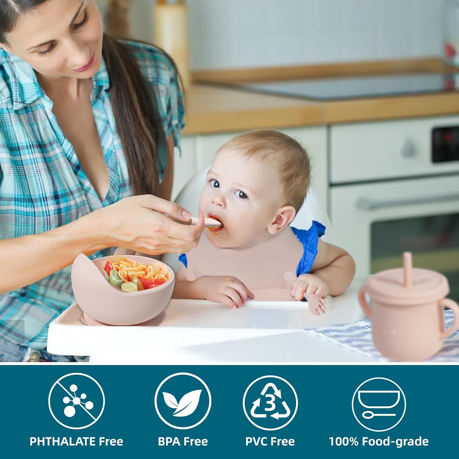 Dormlony 9pc BPA Free Silicone Baby Feeding Set Pink