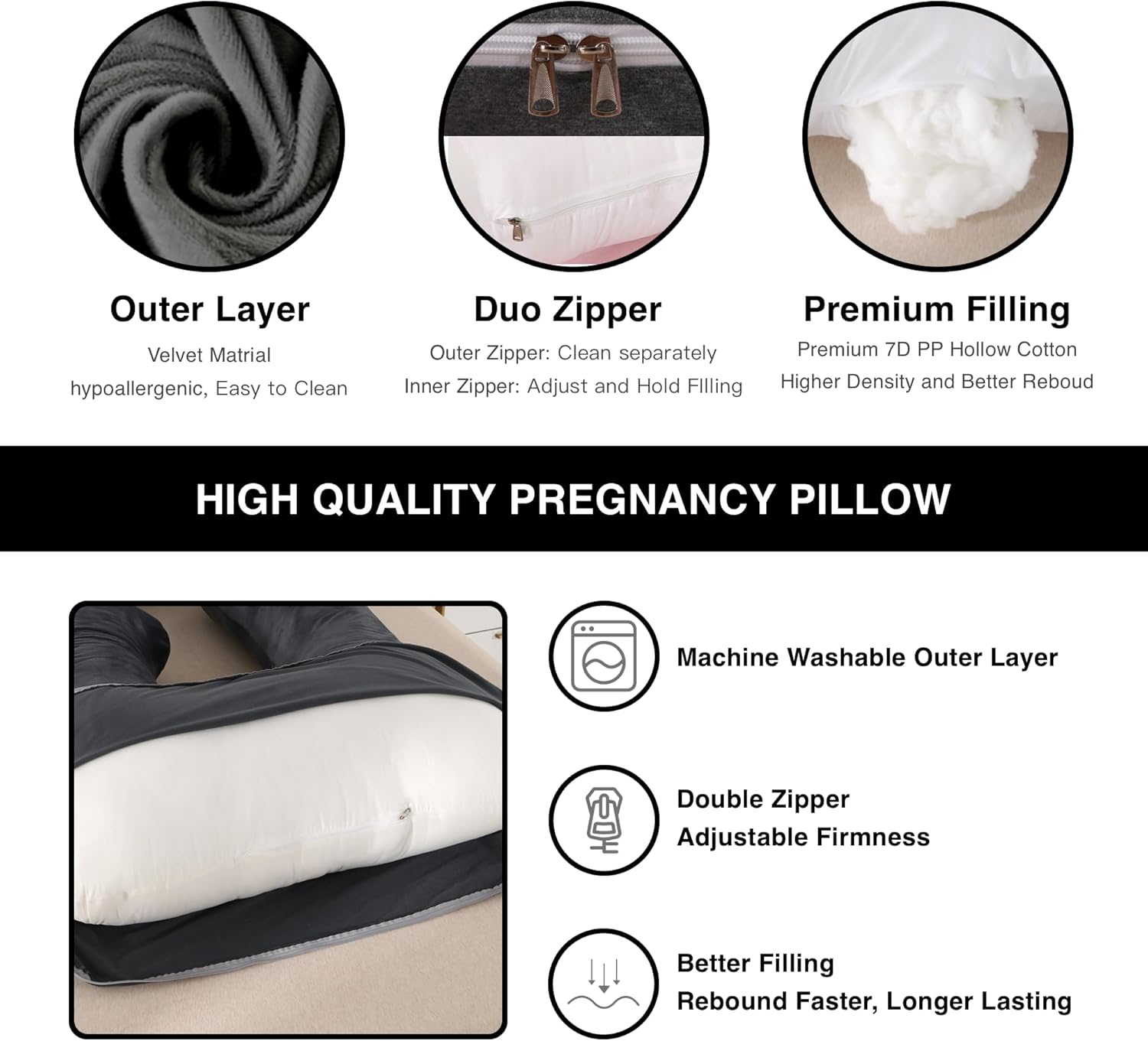 ALLOPERA Full-Body Maternity Pillow with Velvet Cover