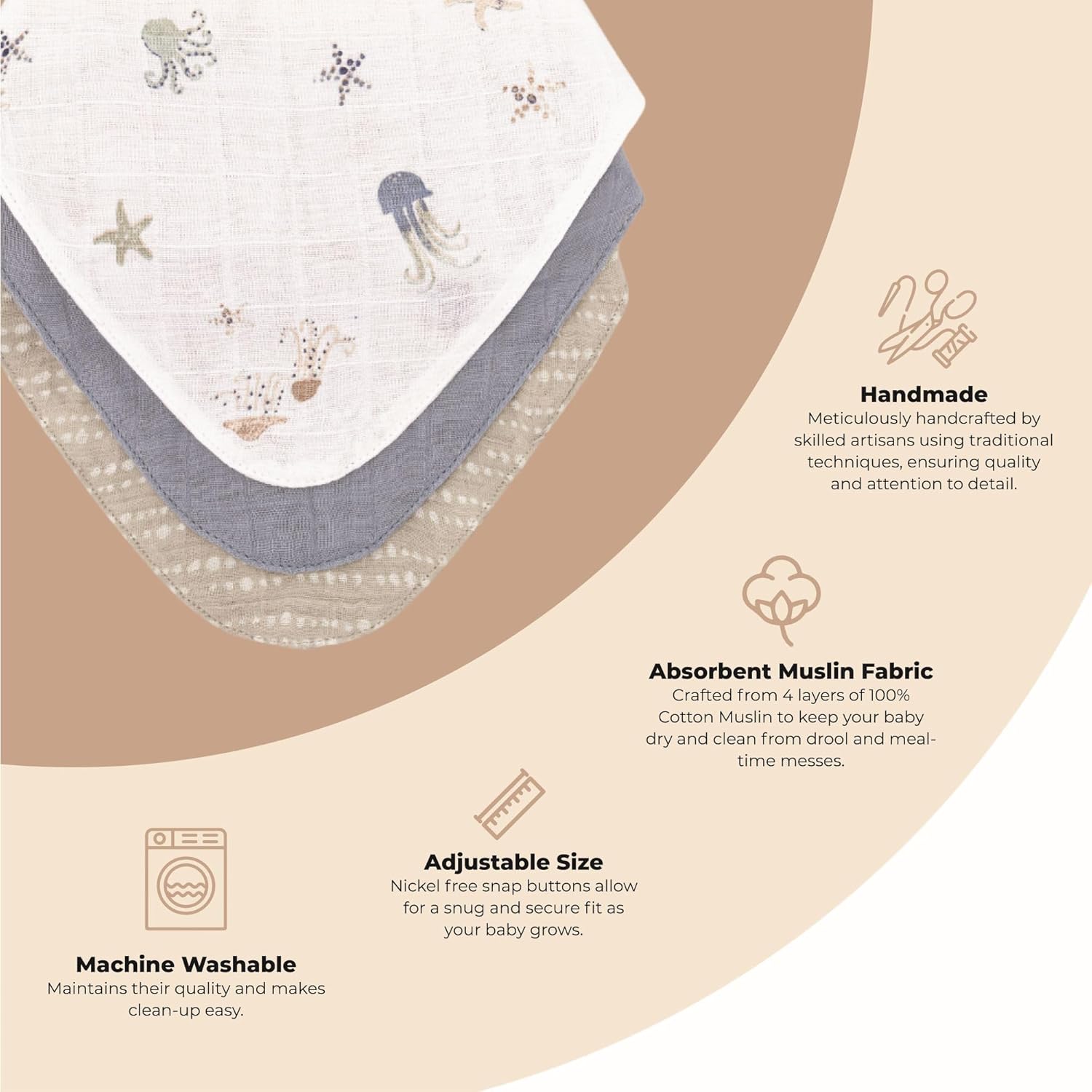 Crane Baby Soft Muslin Bib Set for Teething and Drooling
