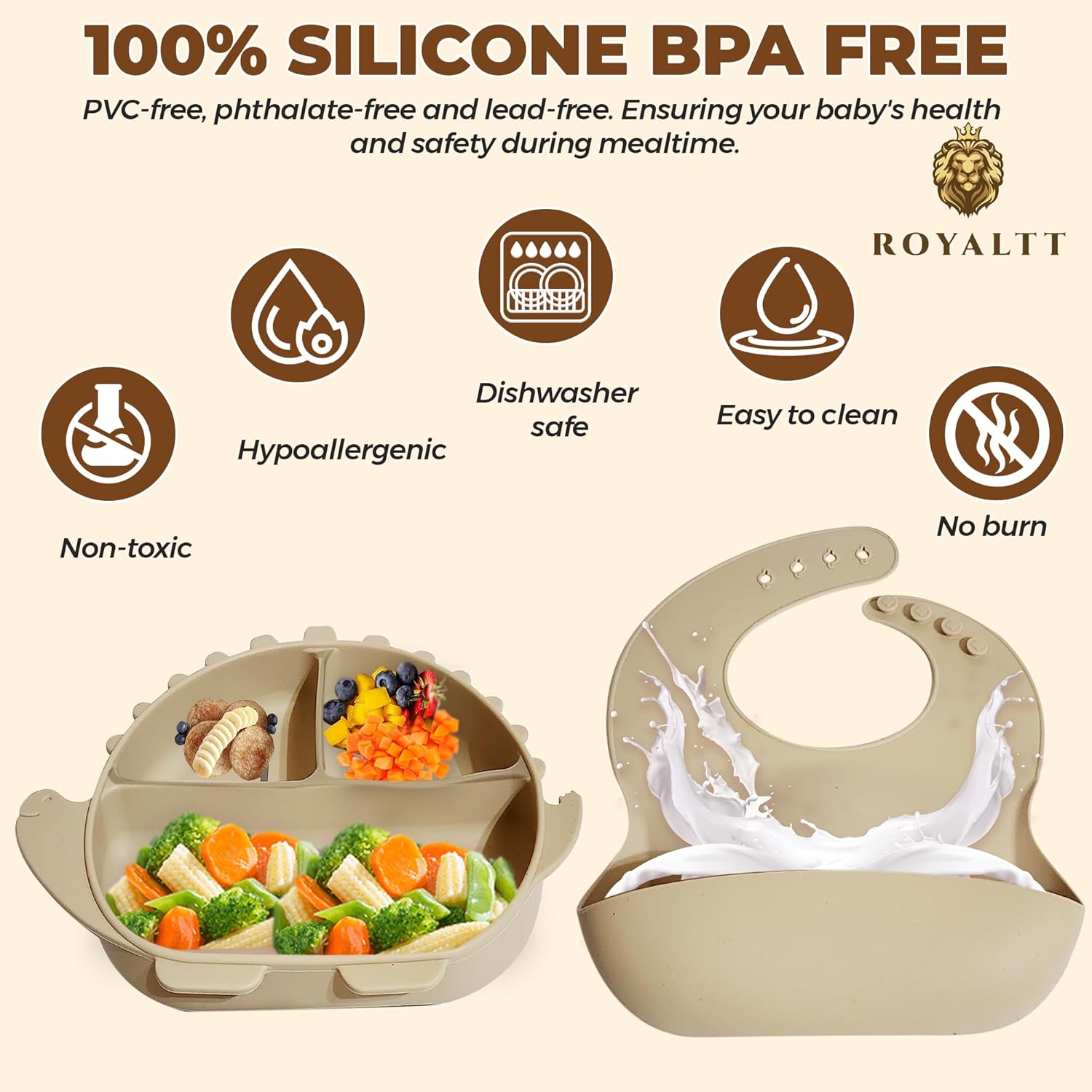 Dinosaur Themed Baby Silicone Feeding Set BPA Free