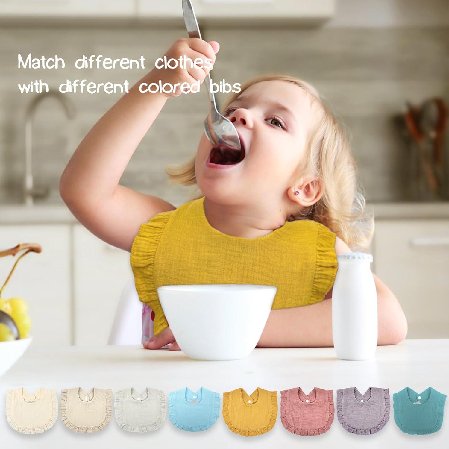 EllieHouse 8 Pack Drooling Teething Bibs for Baby