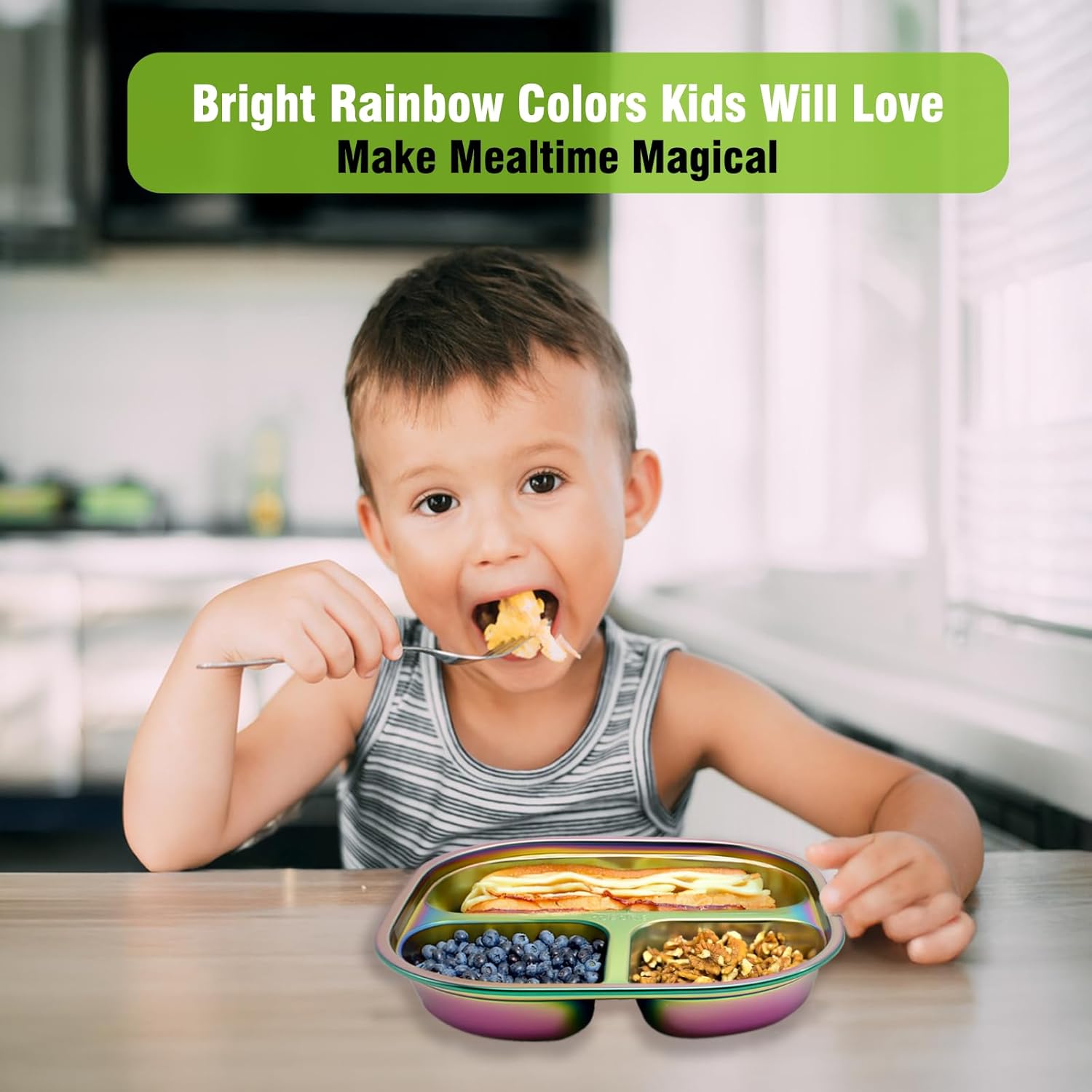 Stainless Steel Rainbow Divided Plates for Kids
