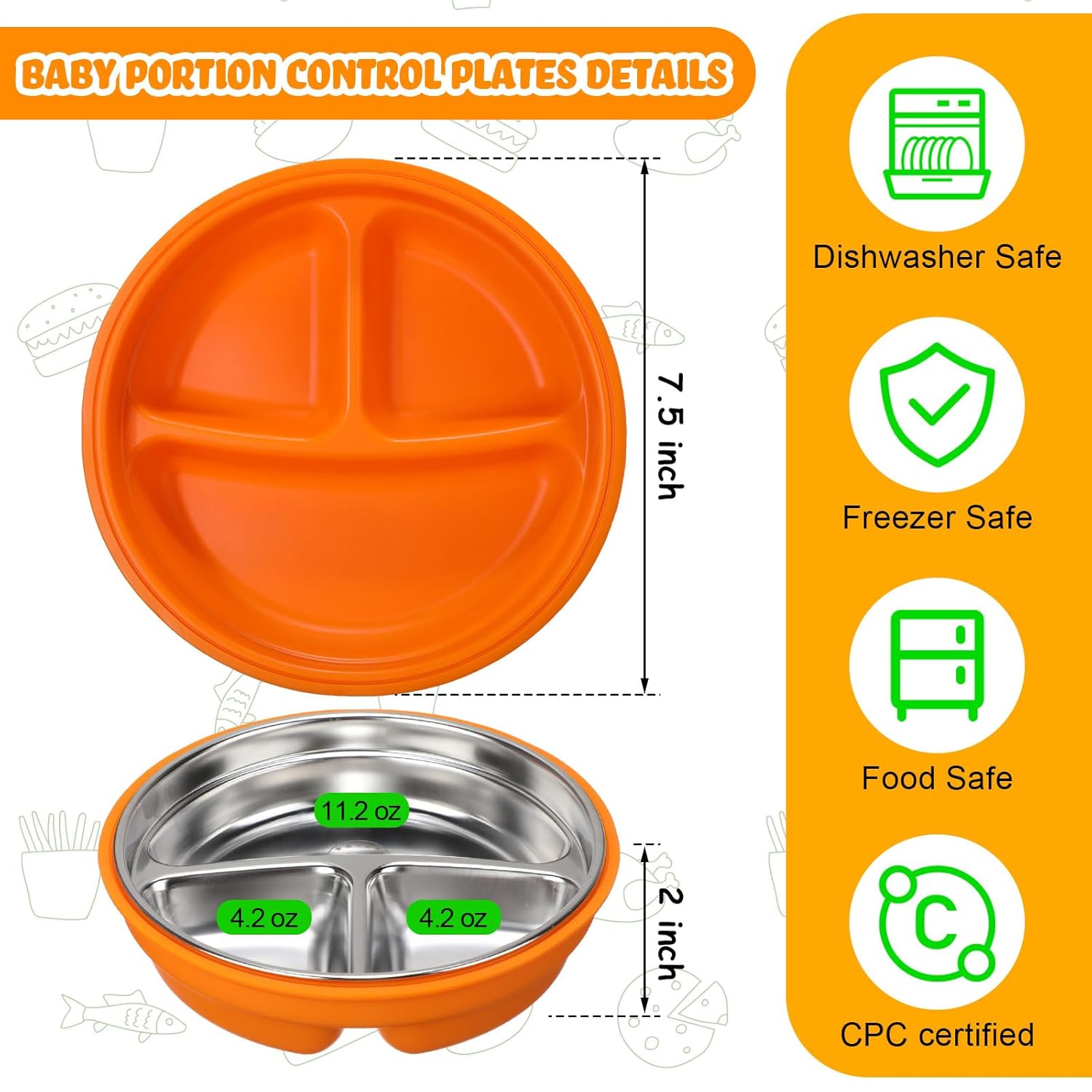 Nuogo 2 Pcs Stainless Steel Baby Suction Plates with Silicone Shell