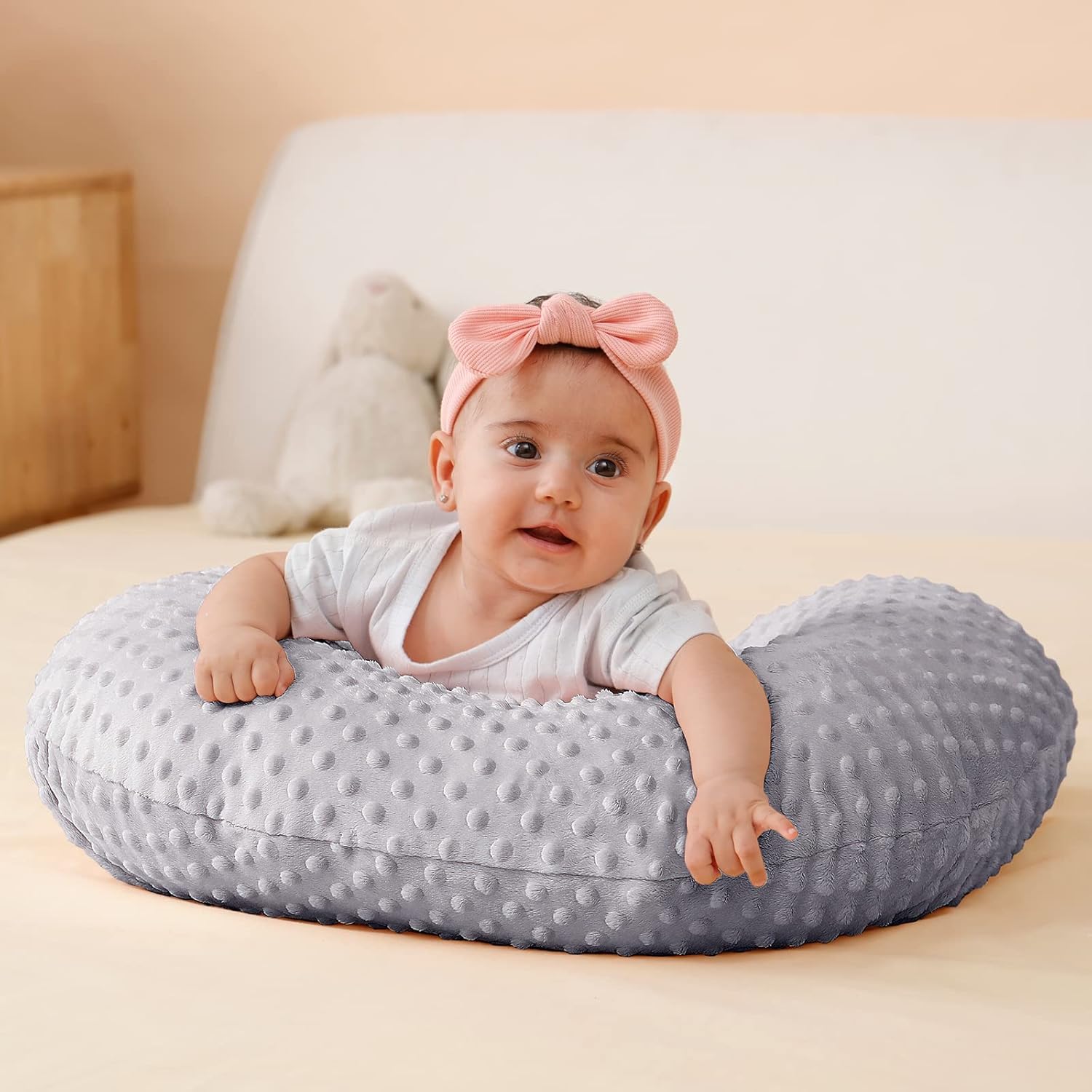 QUENESS Nursing Pillow with Soft Cover Tummy Time Bottle Feeding Support