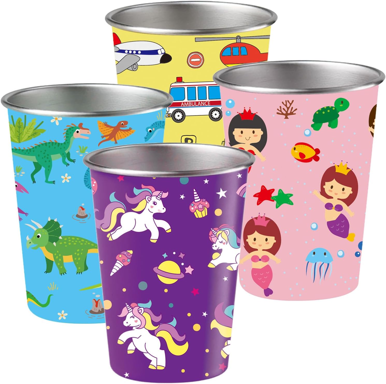 LOZACHE 4-Pack Stainless Steel Kids Cups with Fun Prints