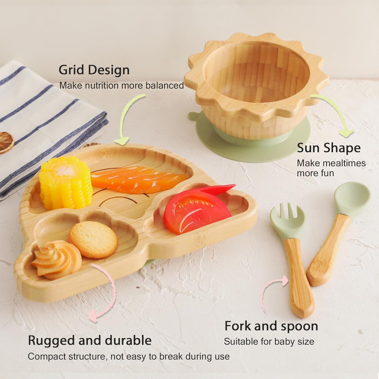 Bamboo Suction Plates Bowls Set for Baby Toddler