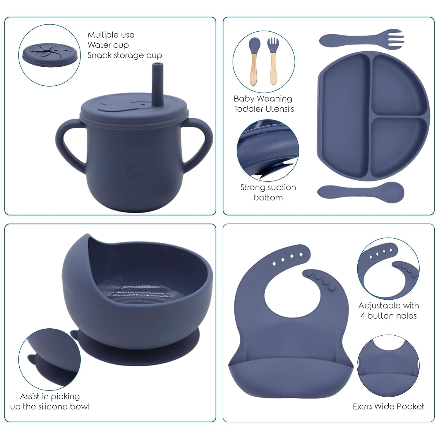Dormlony 100 Silicone Baby Feeding Set Navy Blue