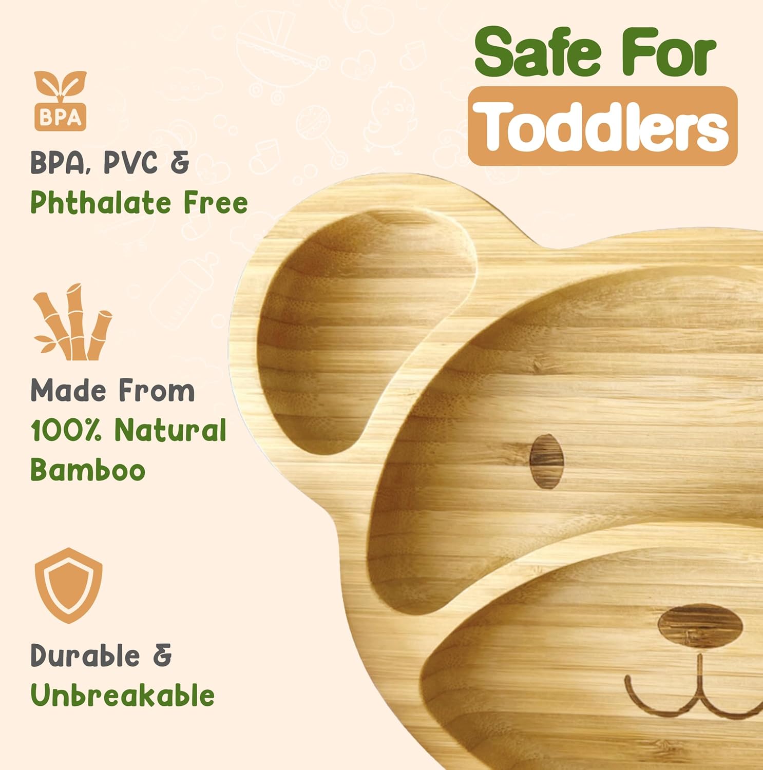 Bamboo Plates For Kids Pink Bear Design
