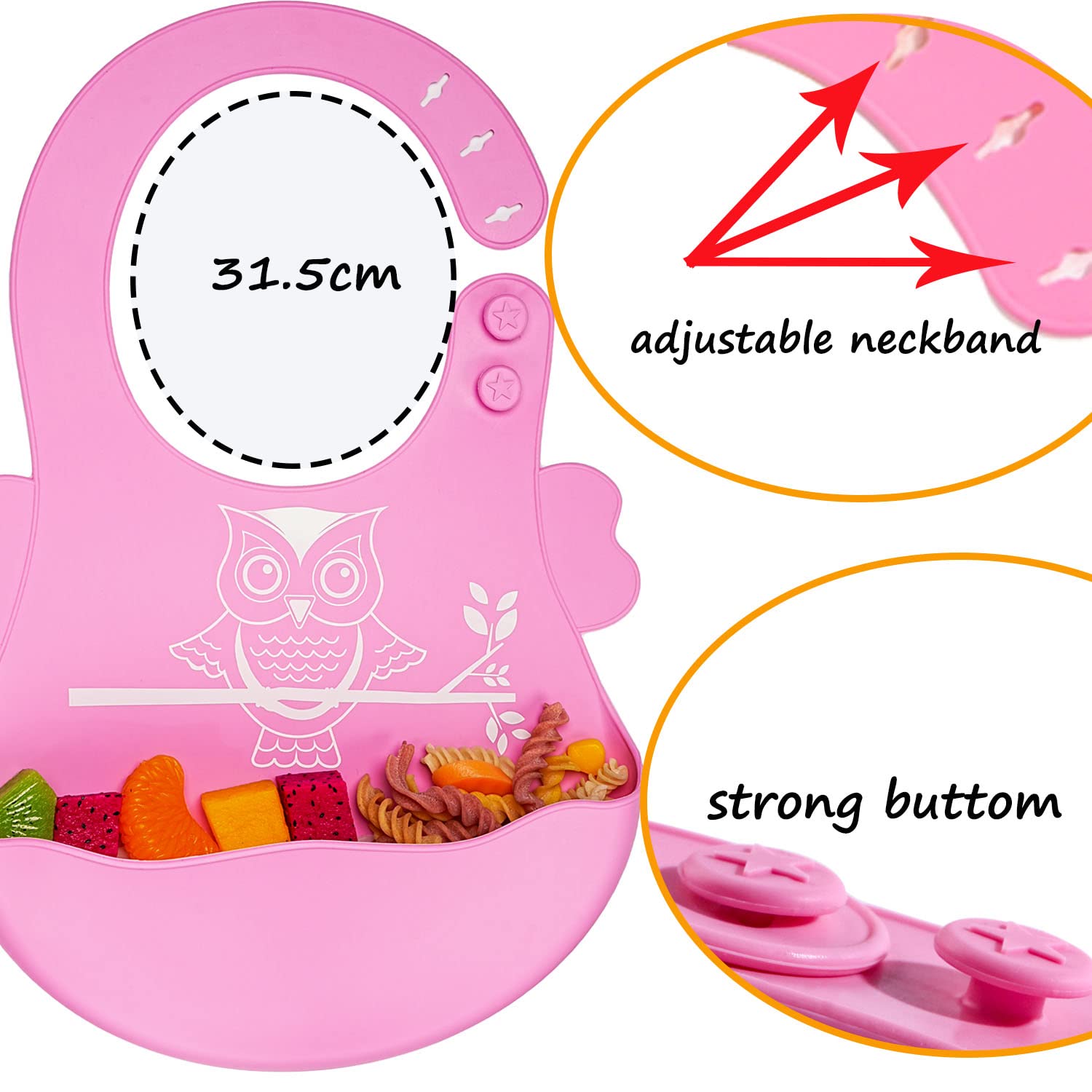 NICINGU Baby Toddler Suction Plate Set with Spoon Fork Pink Owl Design