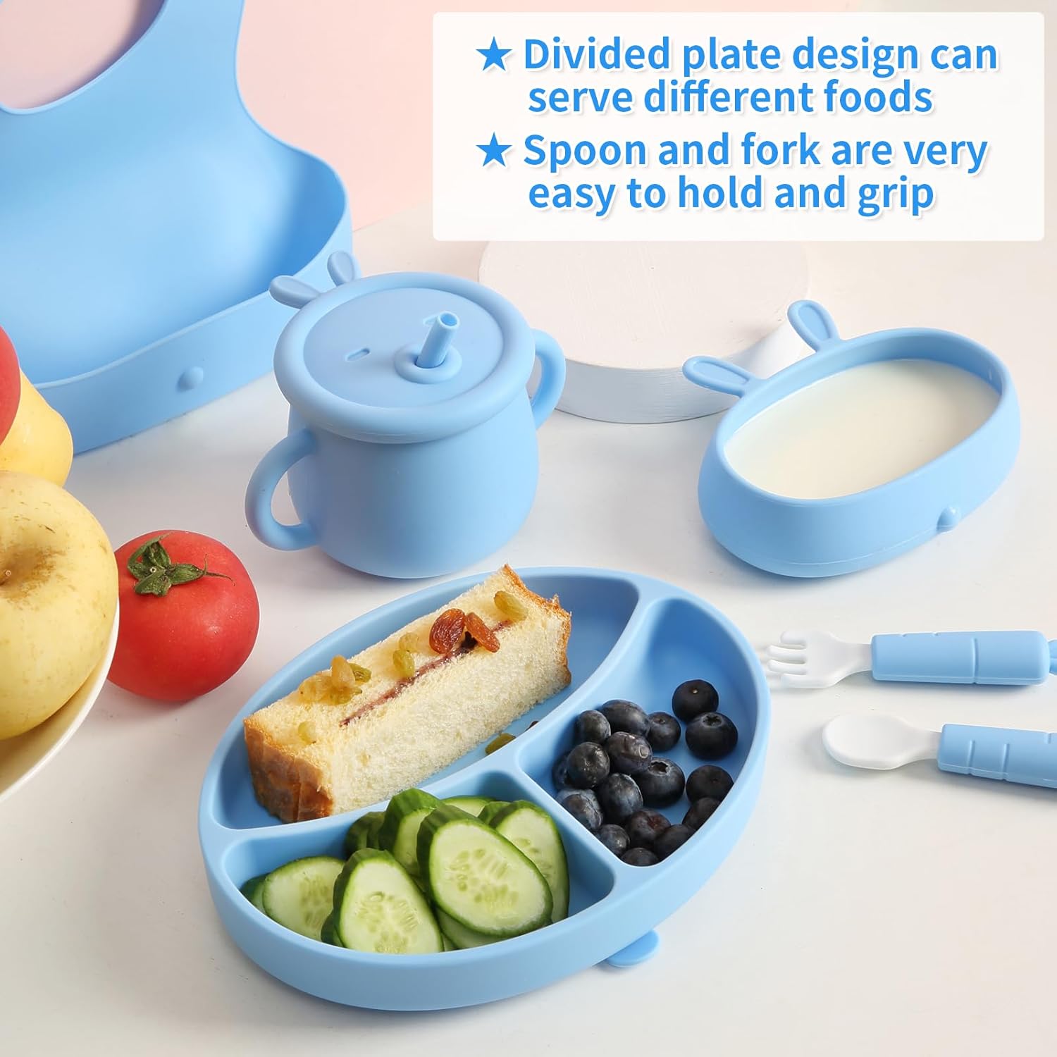 EuChoiz Silicone Baby Feeding Set with Cute Bunny Blue