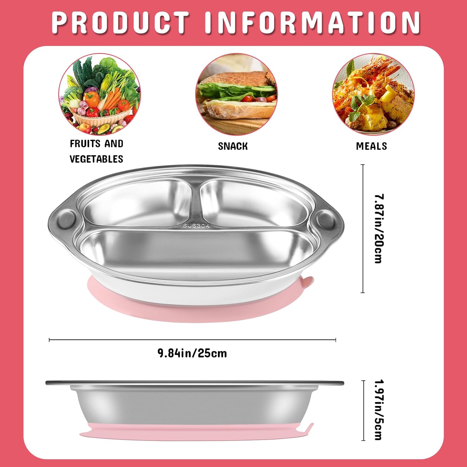 Mrs Chou Pink Stainless Steel Baby Suction Plates
