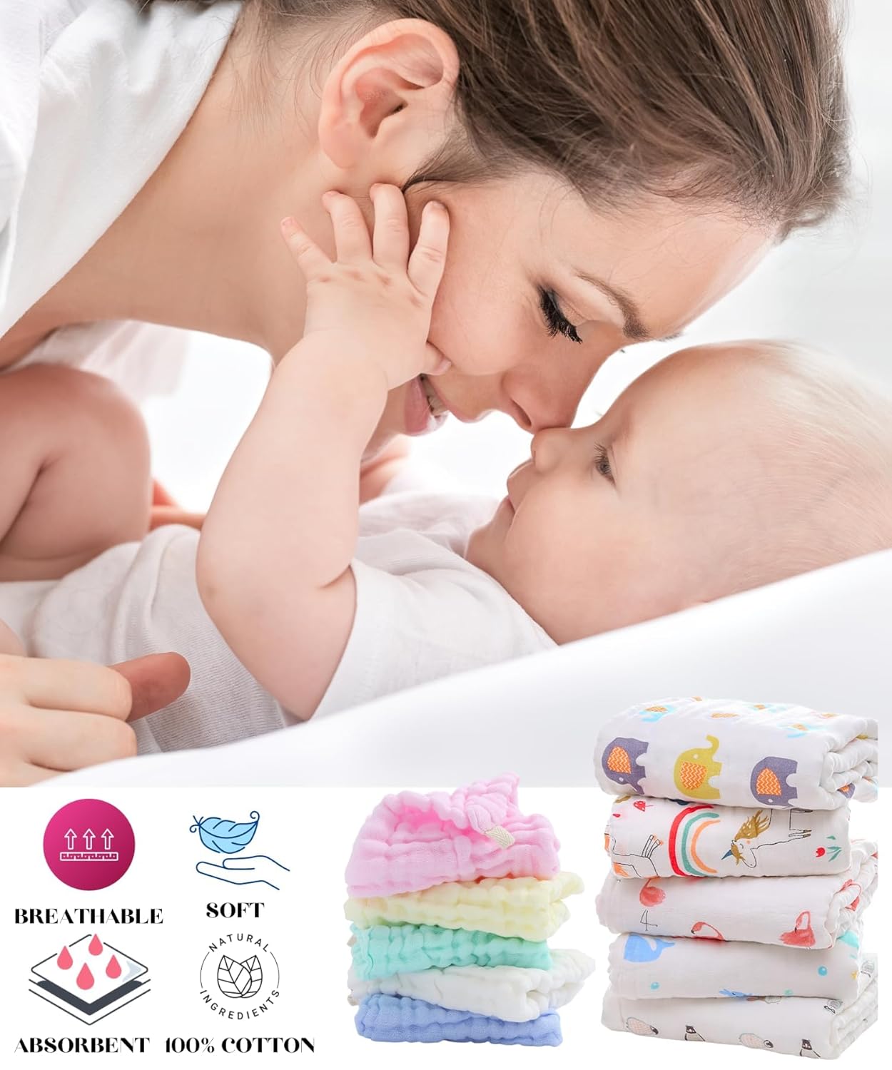 La Belle Beeno 11-Pack Baby Muslin Burp Cloths Washcloths