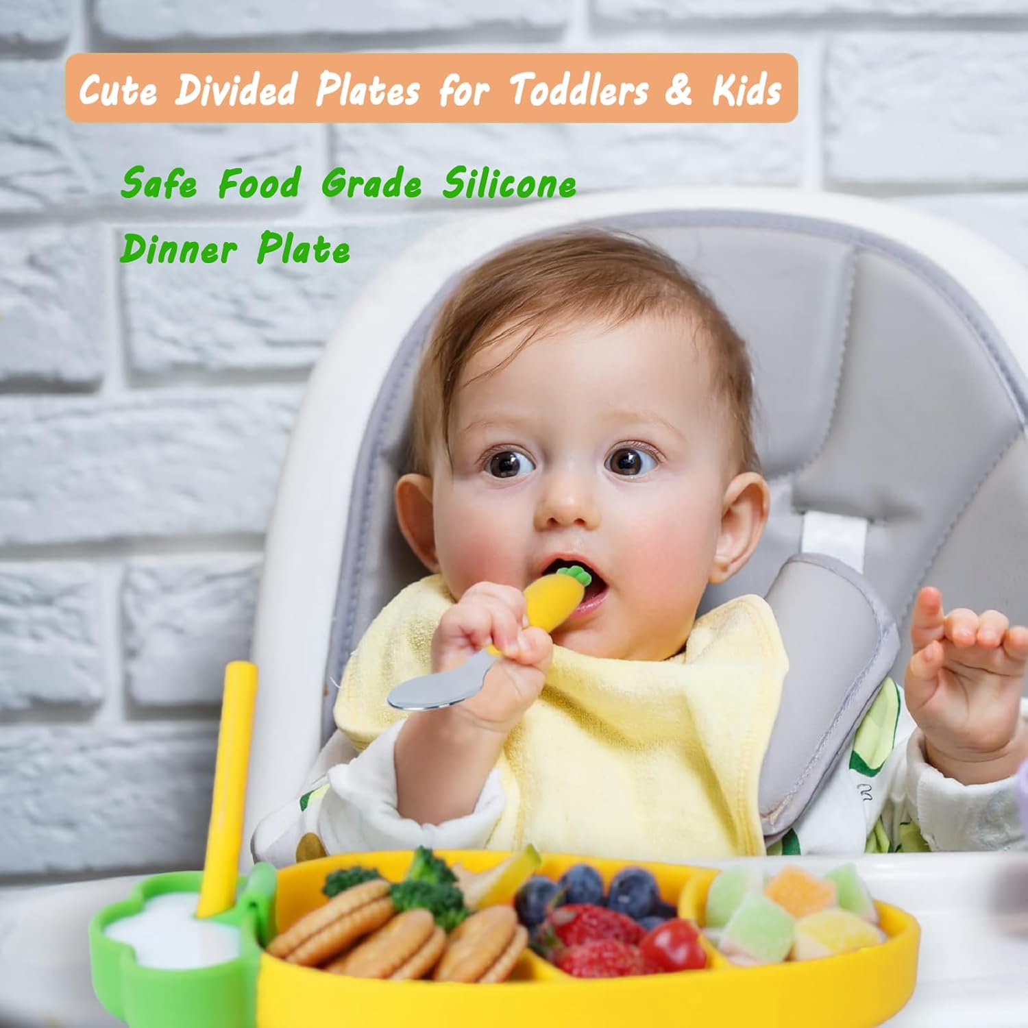 Suction Plates for Babies Toddlers BPA Free Microwave Safe Cute Carrot Design