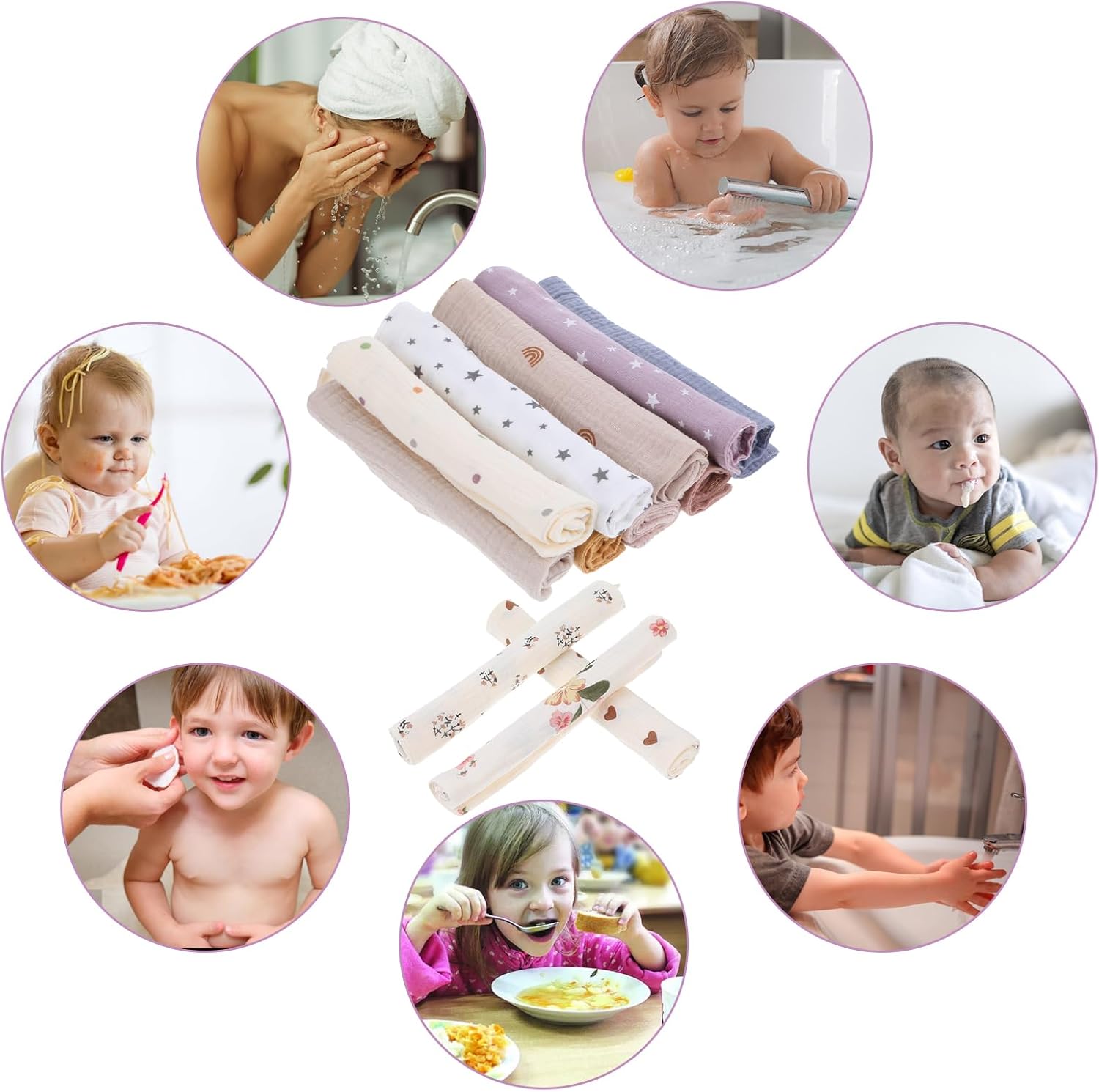 12Pcs Baby Muslin Washcloths Set for Newborn and Kids