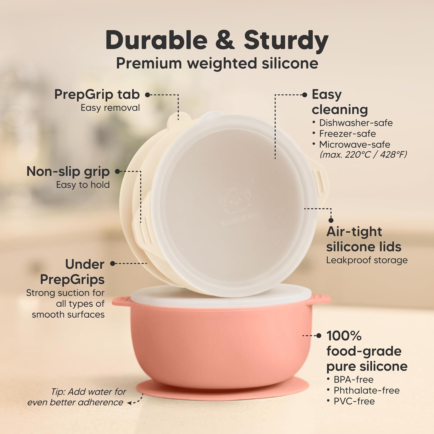 KeaBabies 2-Pack Suction Baby Bowls with Lids and Spoons Forks Set