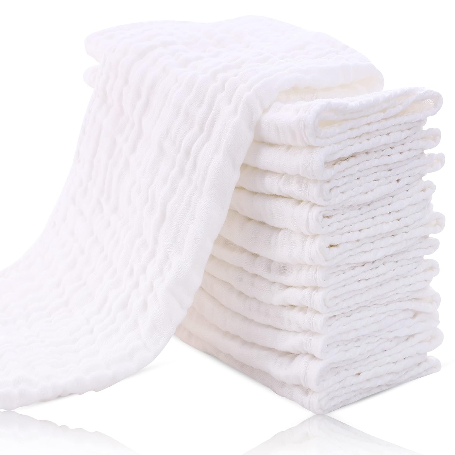 Cute Castle 12 Pack Muslin Burp Cloths - 20x10 White