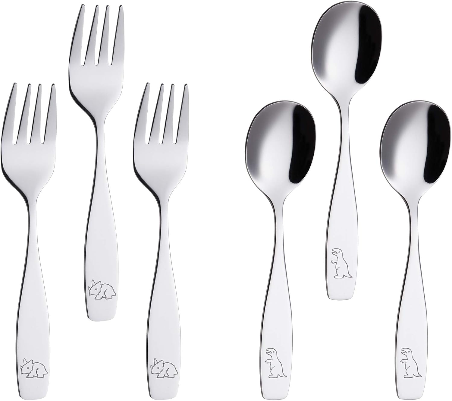 ANNOVA Kids Silverware Set 6 Pieces with Engraved Dinosaurs