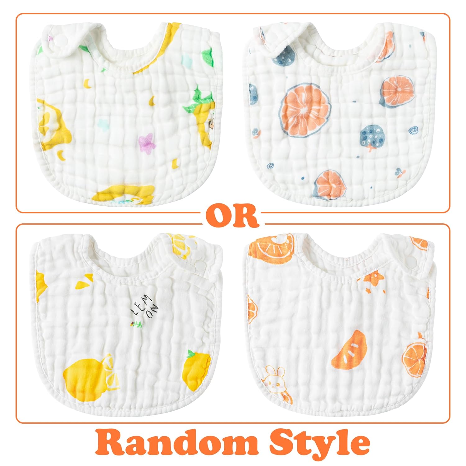 Zainpe 6Pcs Snap Muslin Baby Bibs with 6 Layers