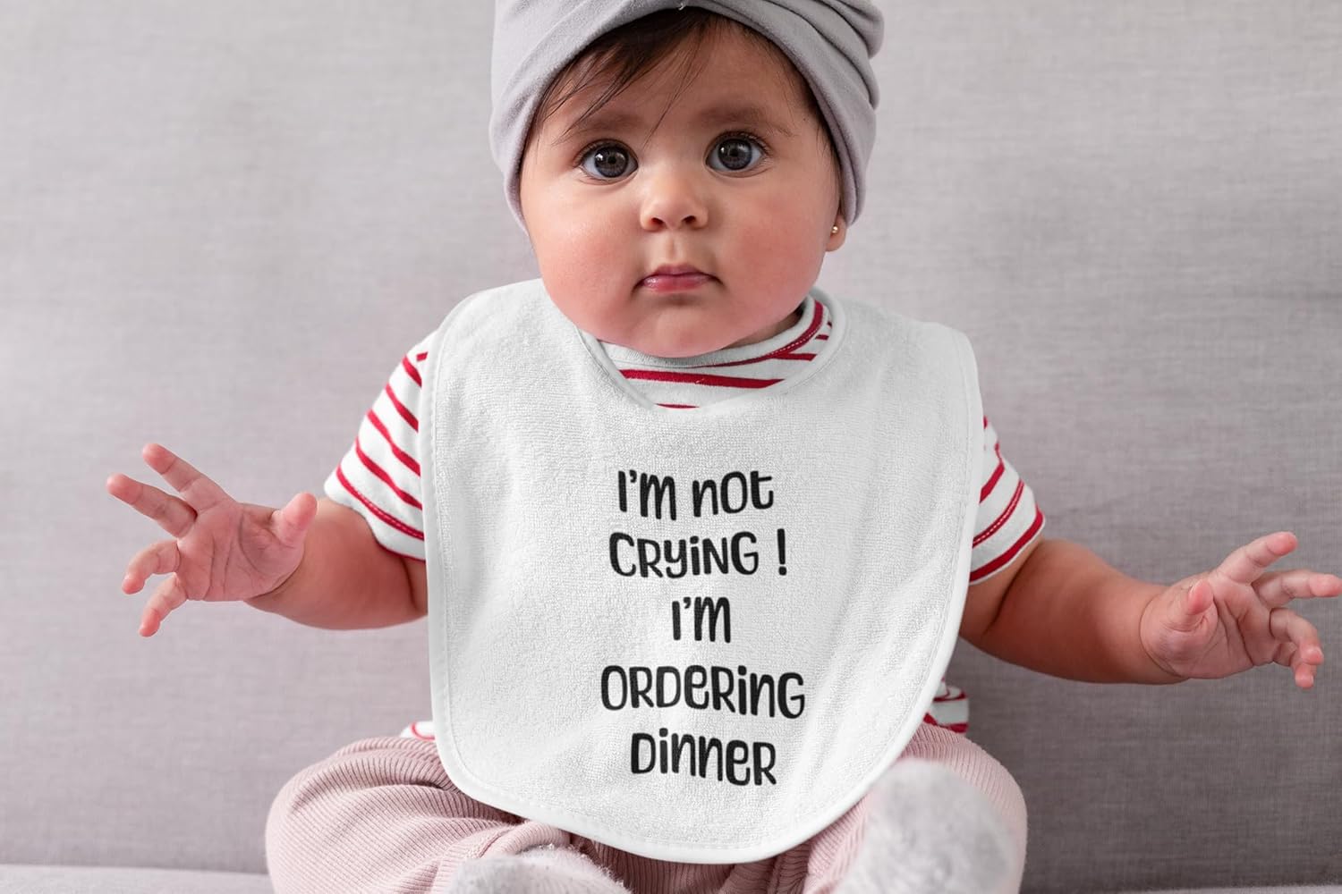 Quipo Funny Baby Bib - Sarcastic Ordering Dinner Design