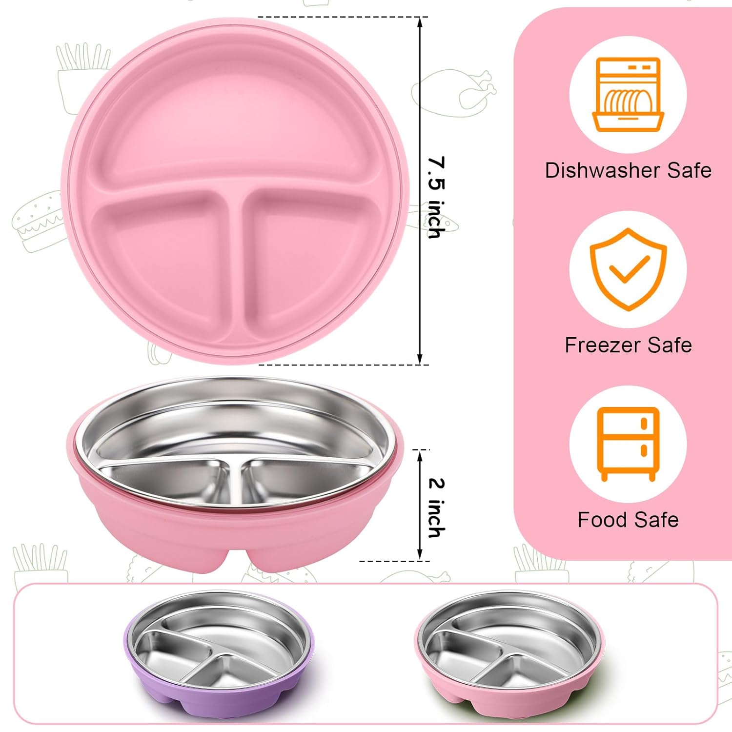 Nuogo 2 Pcs Stainless Steel Baby Suction Plates