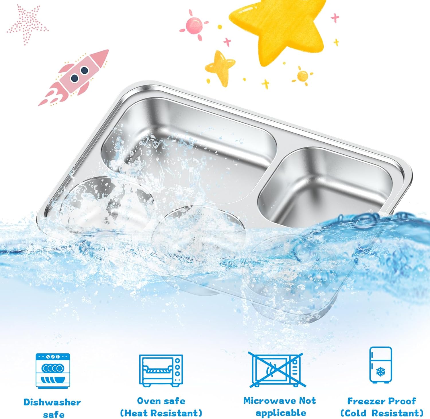Bakpoco Stainless Steel Divided Plate 2 Pack 5 Sections