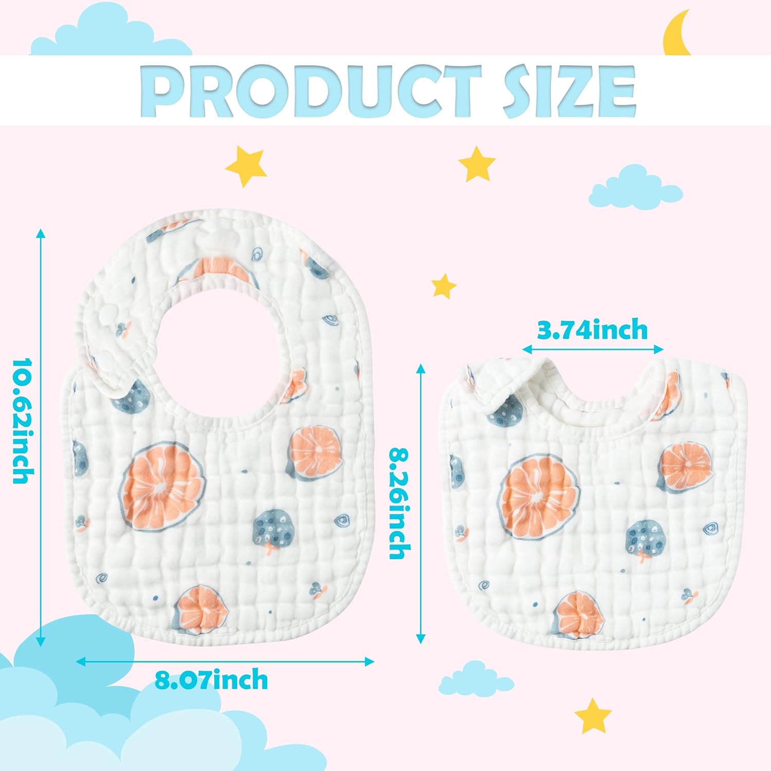 Zainpe 6Pcs Snap Muslin Baby Bibs with 6 Layers