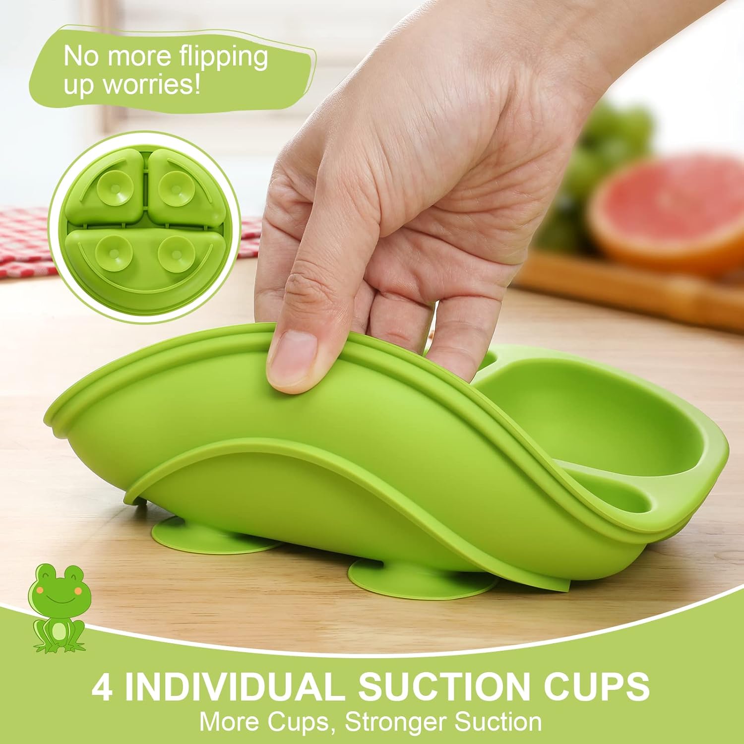VITEVER 4 Pack Suction Plates with Lids for Baby Toddler