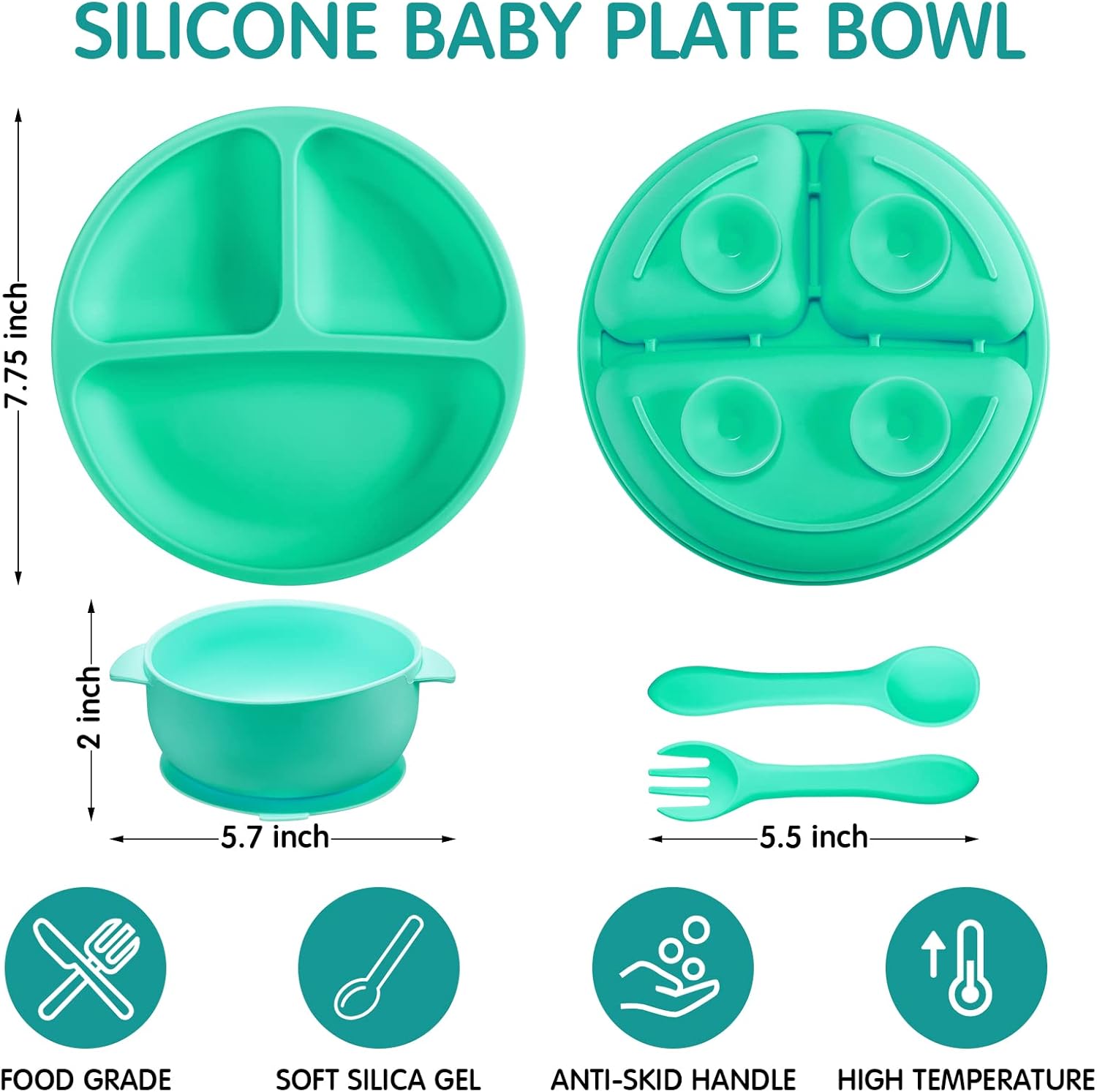 Chengu 9 Pcs Silicone Baby Suction Bowls and Plates Feeding Set