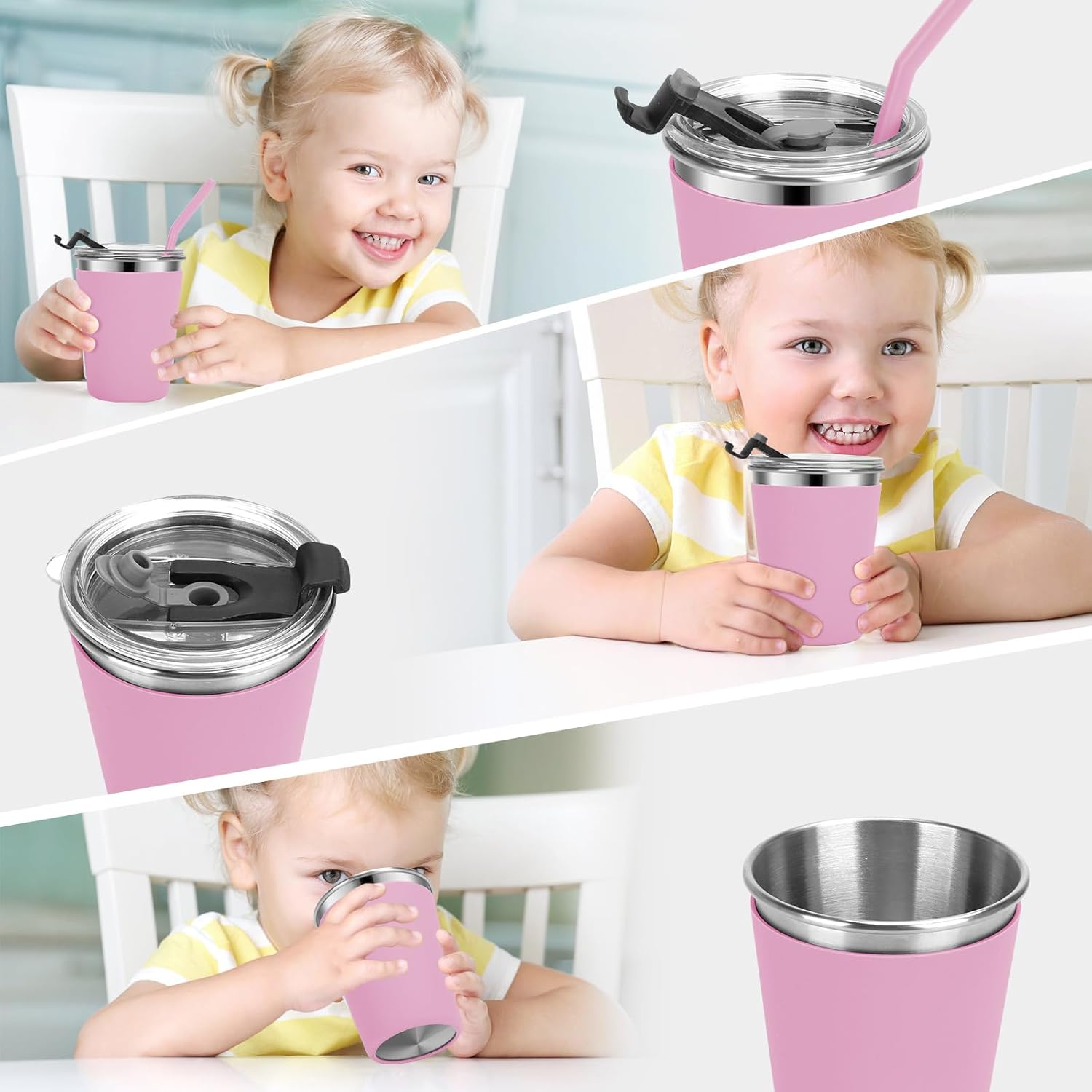 Vermida Kids Cups with Straws and Lids 5 Pack 12oz Spill Proof