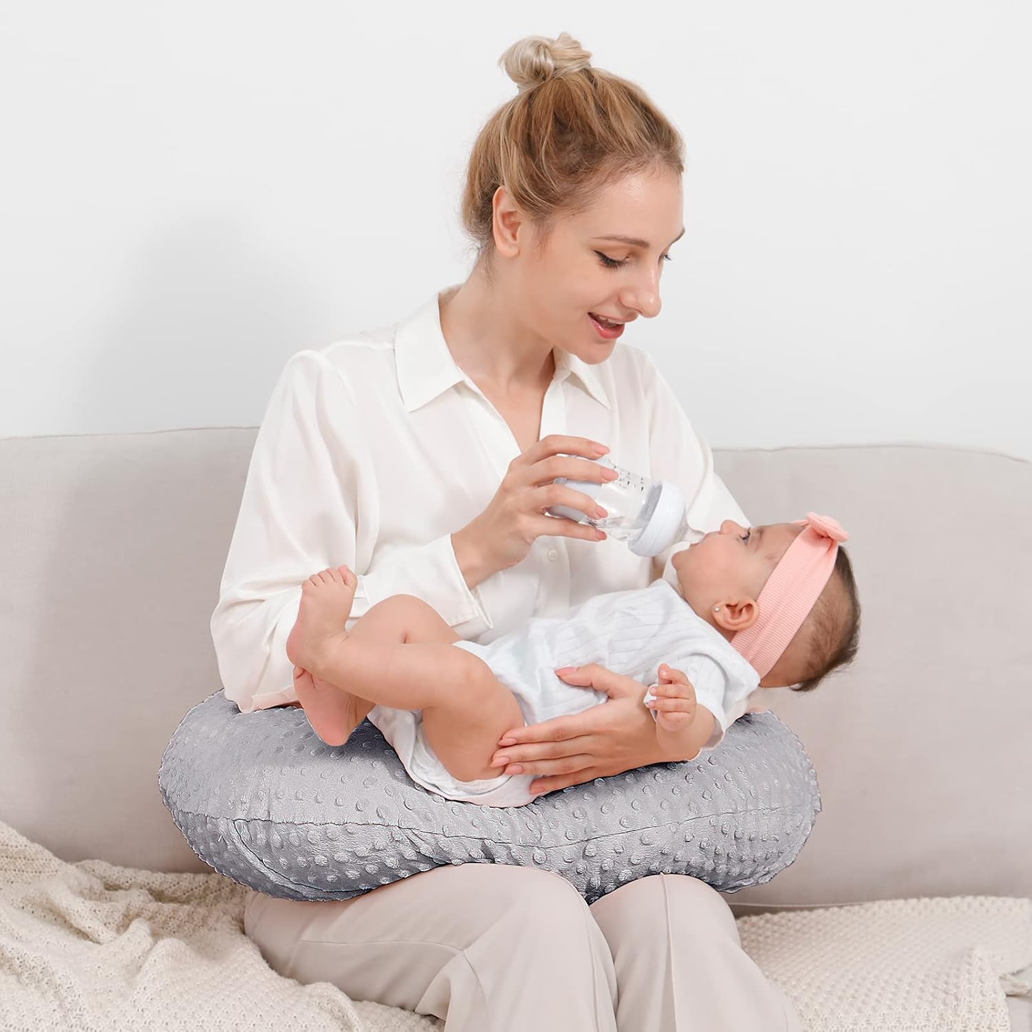 QUENESS Nursing Pillow with Soft Cover Tummy Time Bottle Feeding Support