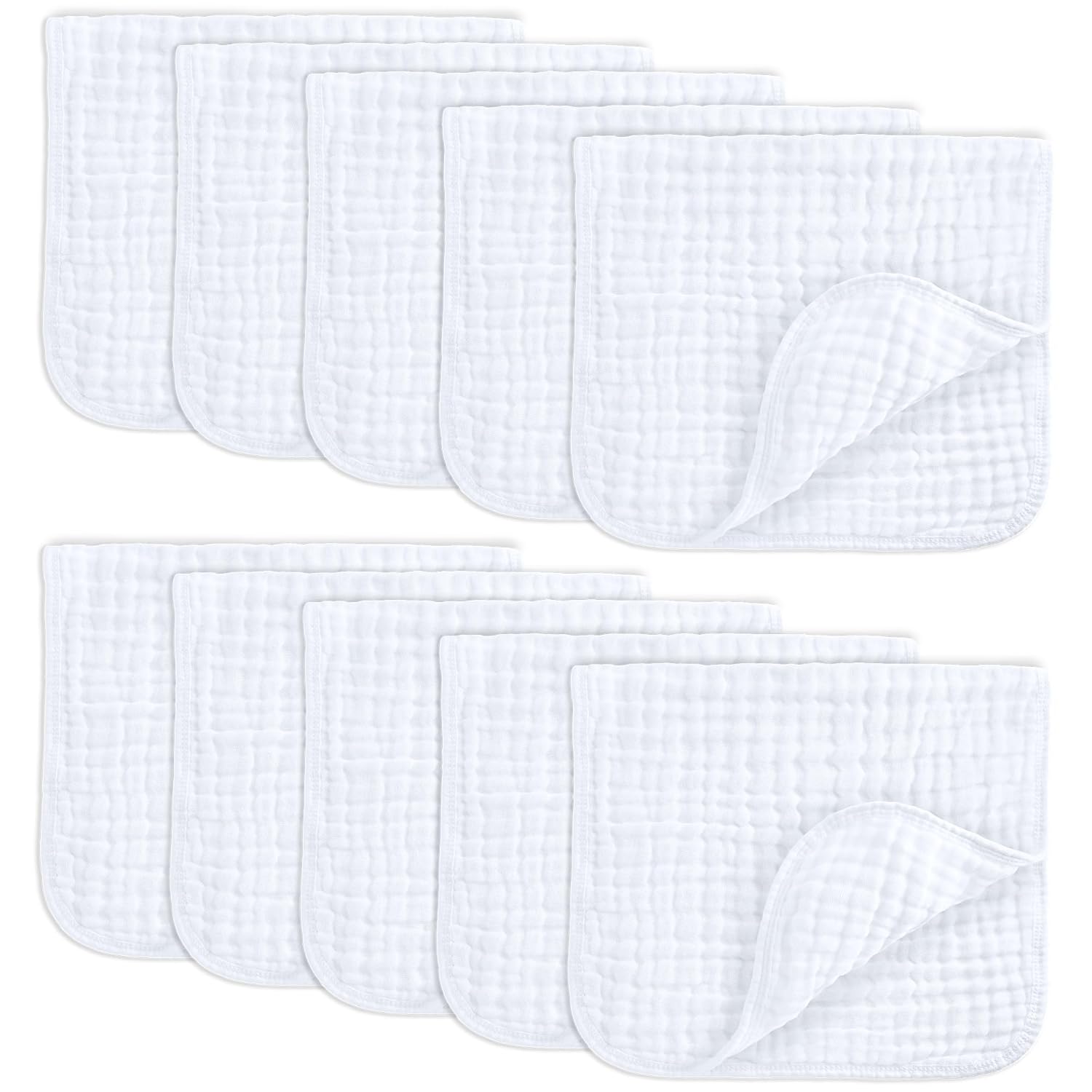Comfy Cubs Muslin Burp Cloths Pack of 10 - 20x10 White