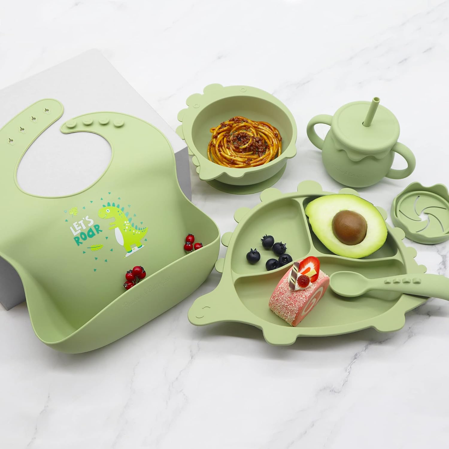 Rainbow Butterflies 8 Piece DINO Baby Feeding Set - Olive