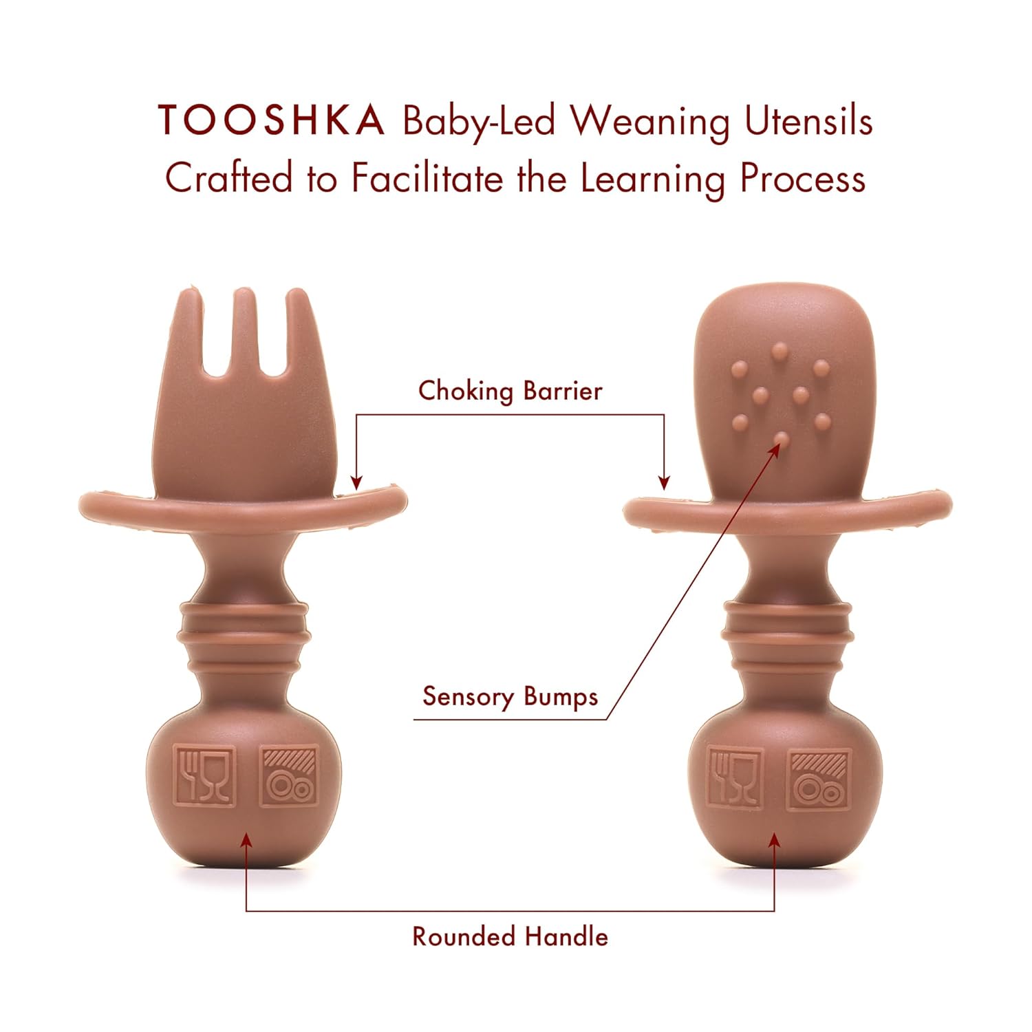 Tooshka Baby Utensil Set 6pcs - BLW Friendly - BPA Free - Brown Green Yellow