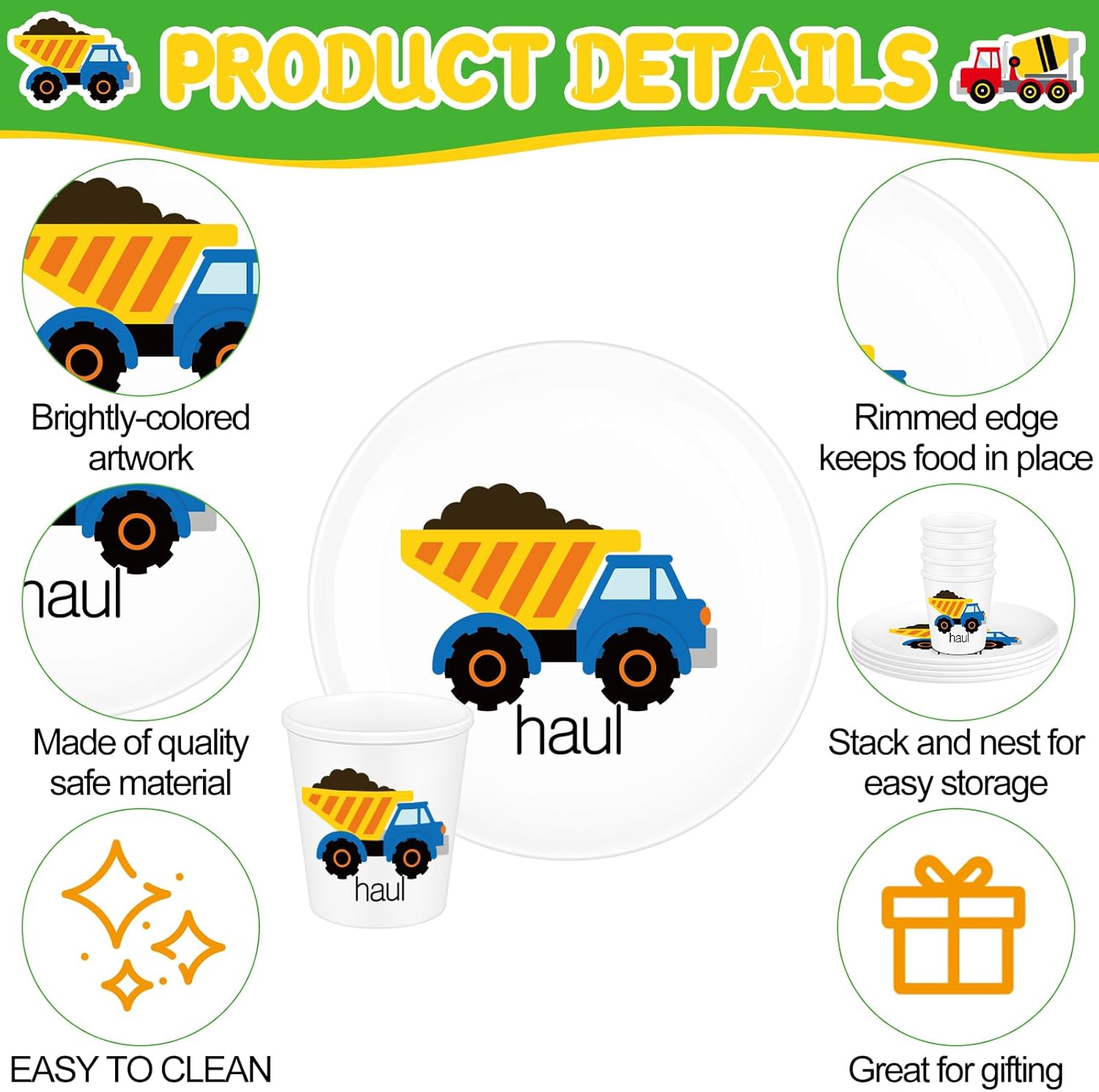 Yiyiring 4-Piece Construction Truck Dinnerware Set
