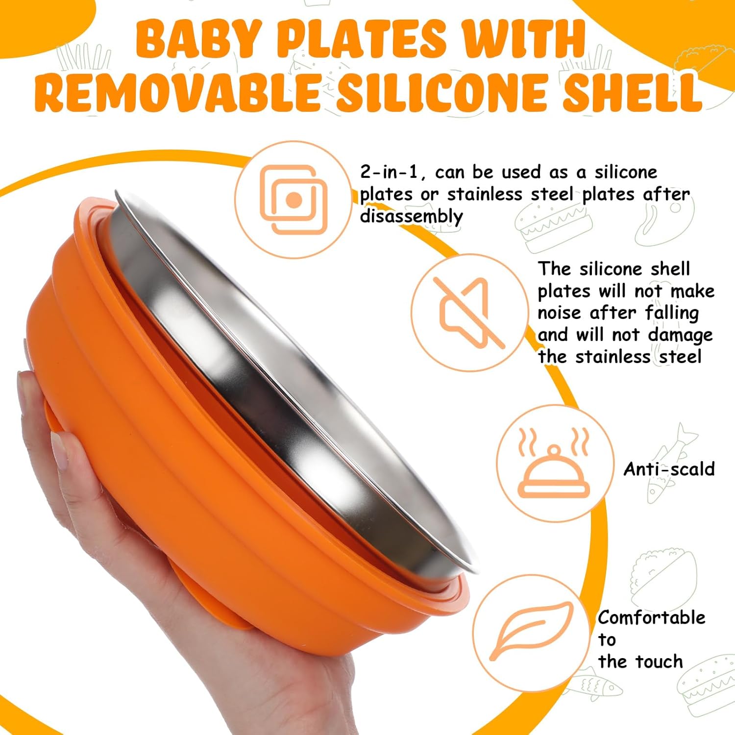 Nuogo 2 Pcs Stainless Steel Baby Suction Plates with Silicone Shell
