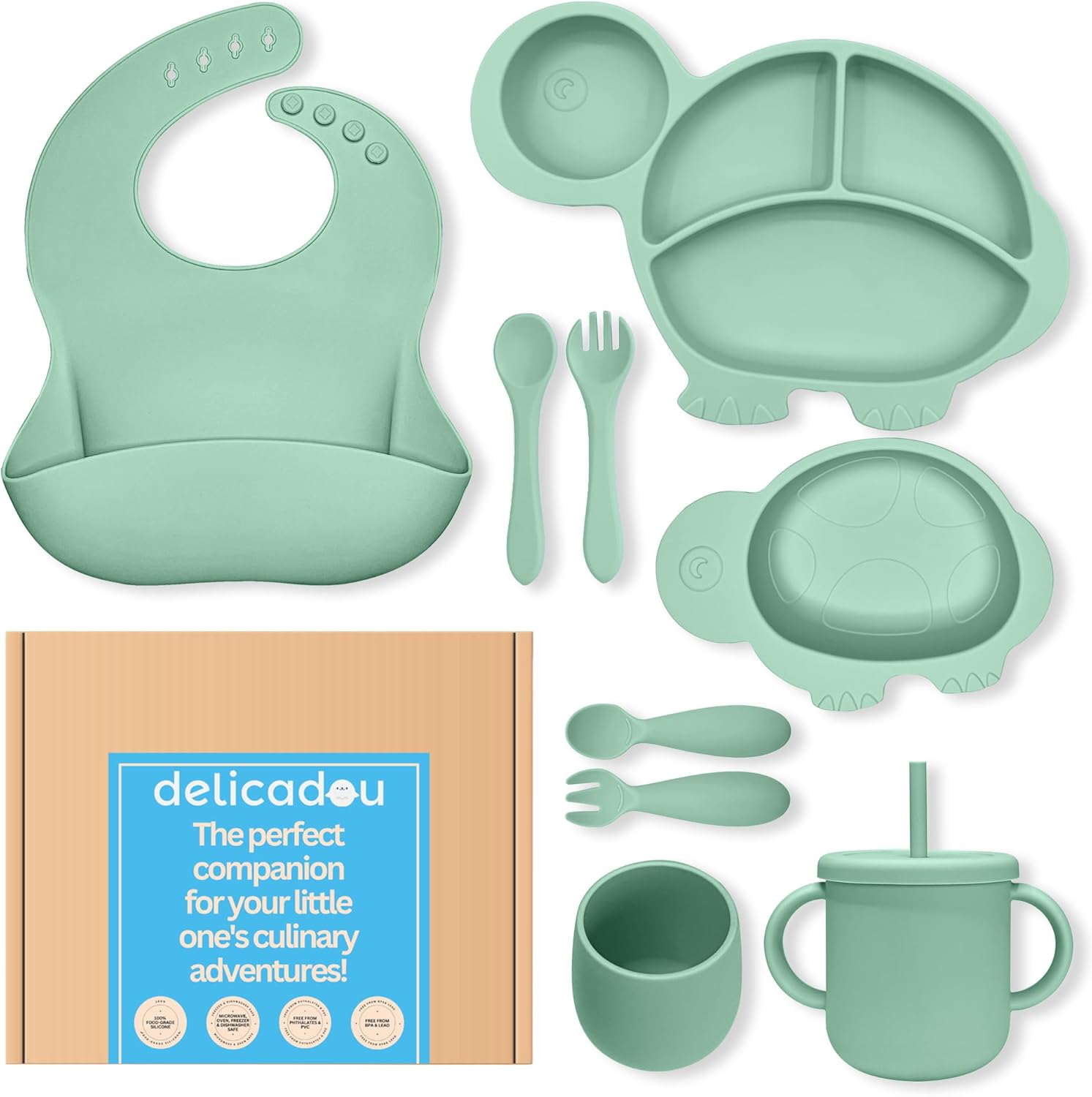 DELICADOU 9-Piece Baby Led Weaning Set with Turtle Shape