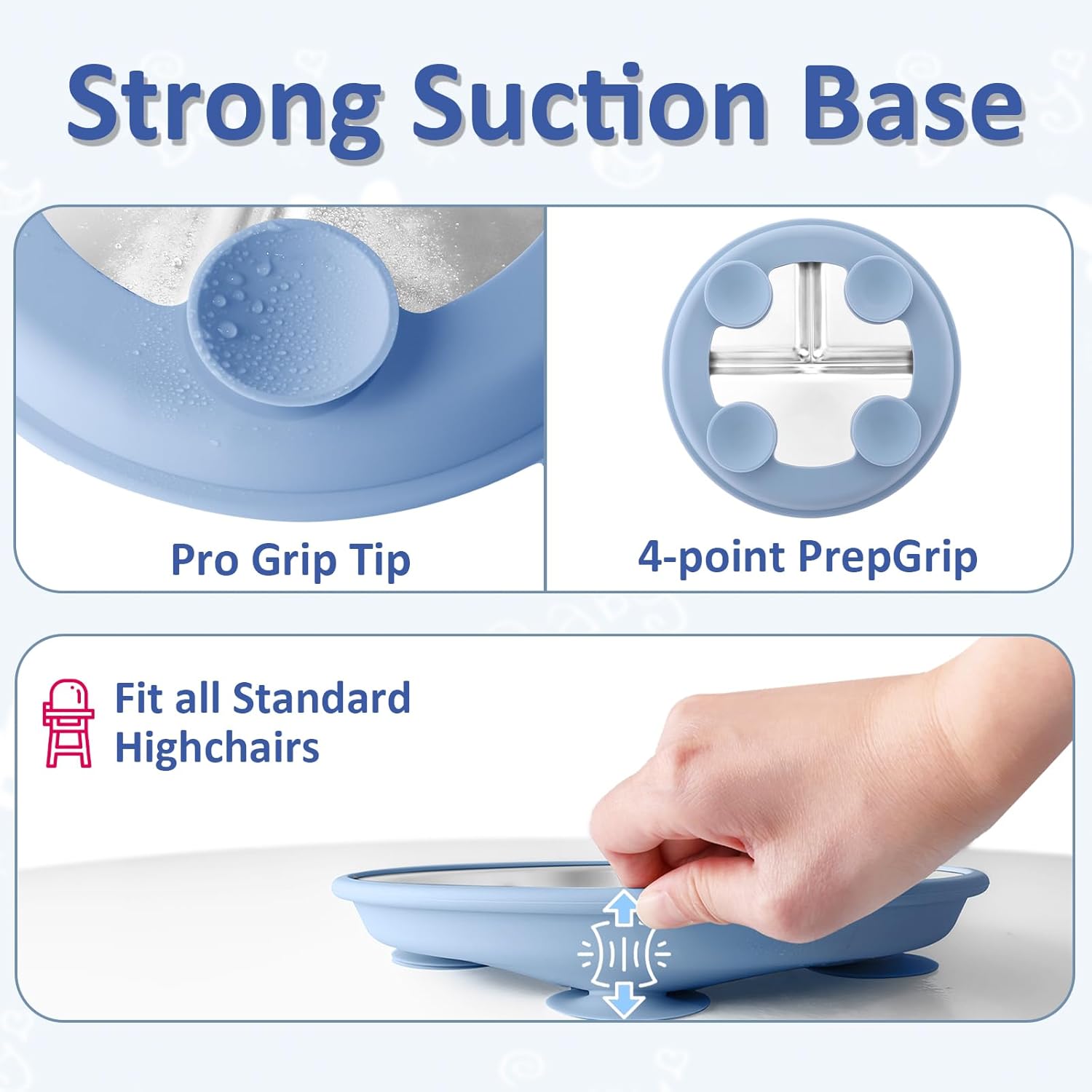 Bakpoco Stainless Steel Suction Plates 9 Divided Blue Gray Navy Sage 4 Pack