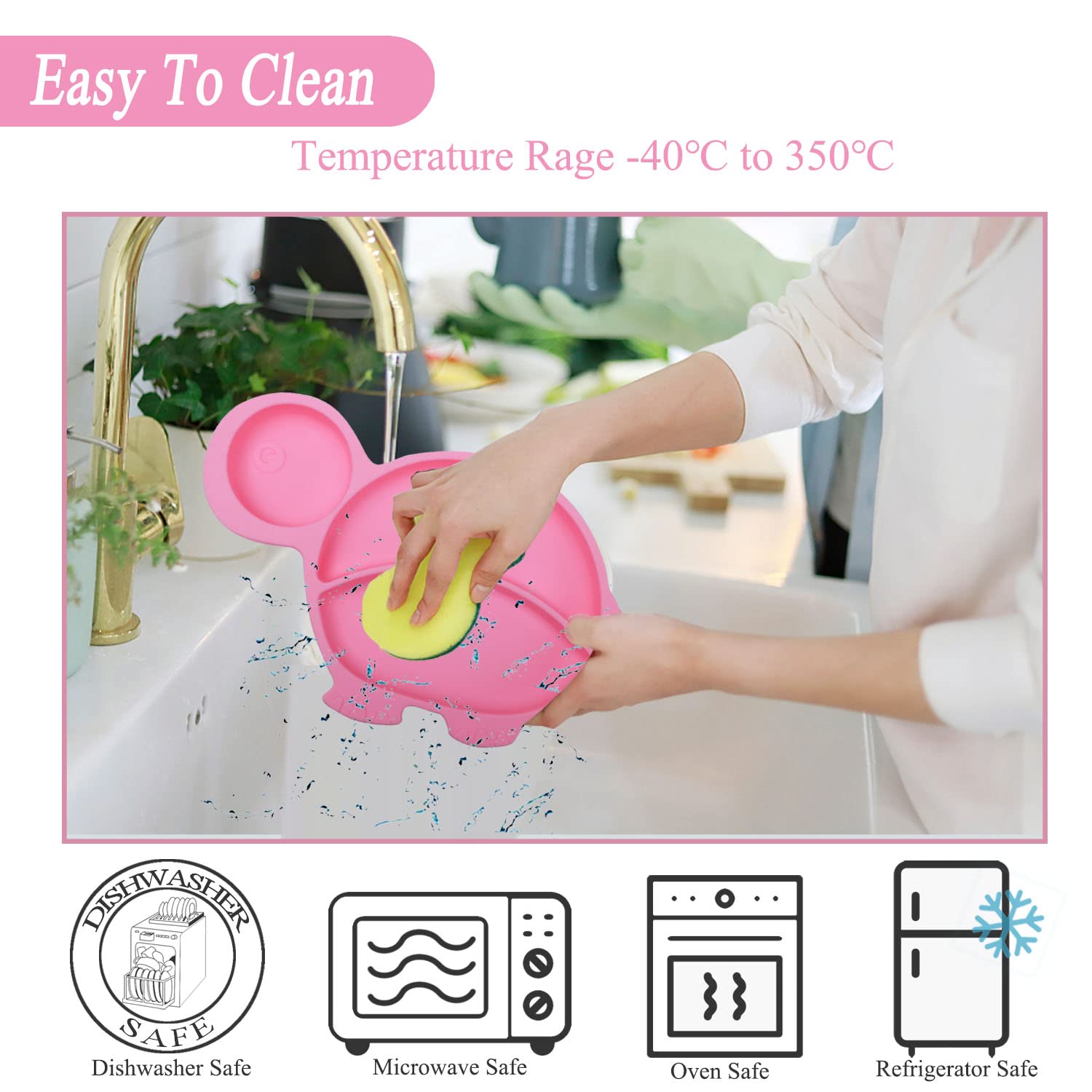 NICINGU Silicone Suction Plate Set for Toddlers - Pink