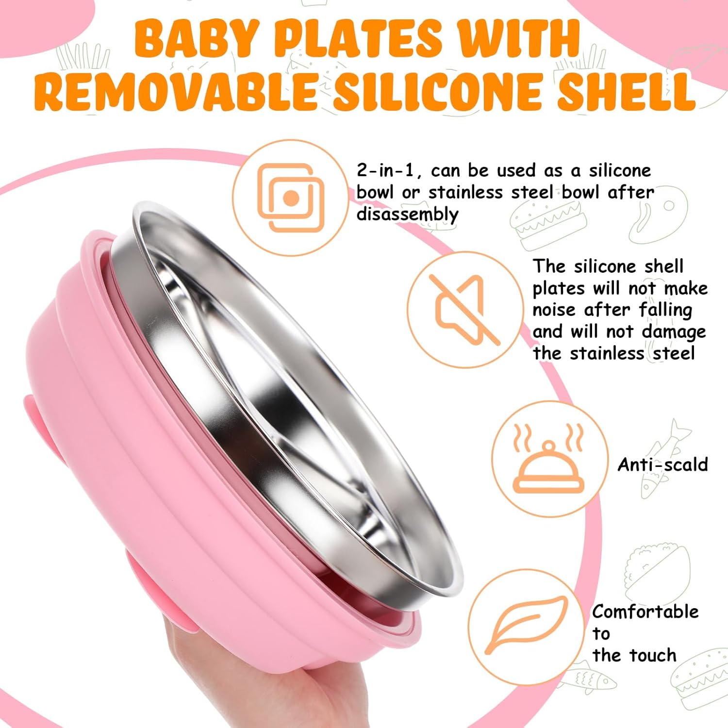 Nuogo 2 Pcs Stainless Steel Baby Suction Plates