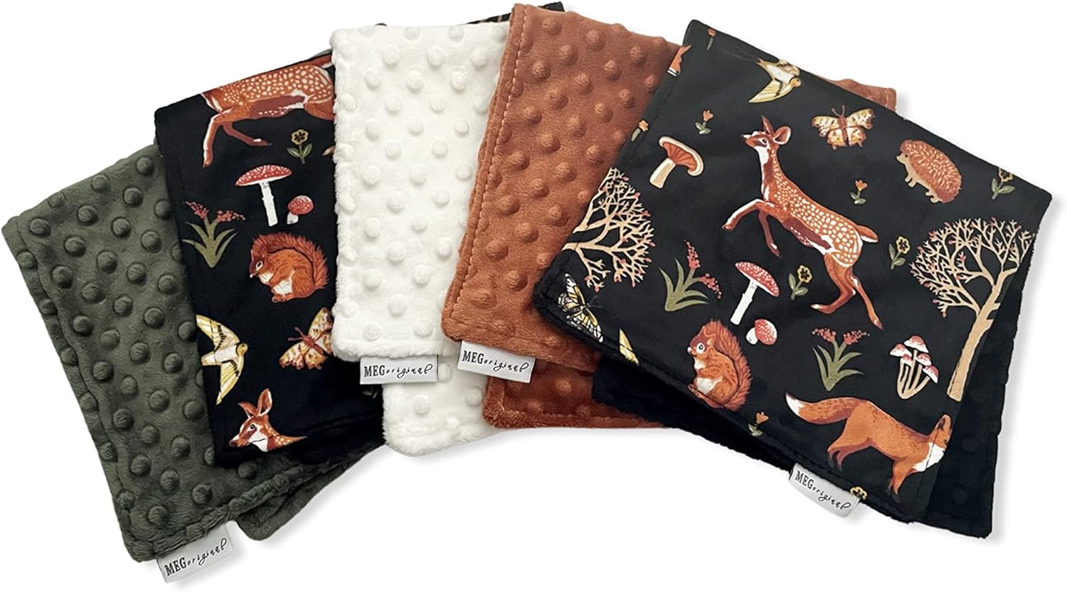 MEG Original Baby Boy Minky Burp Cloth Set of 5 Forest Friends