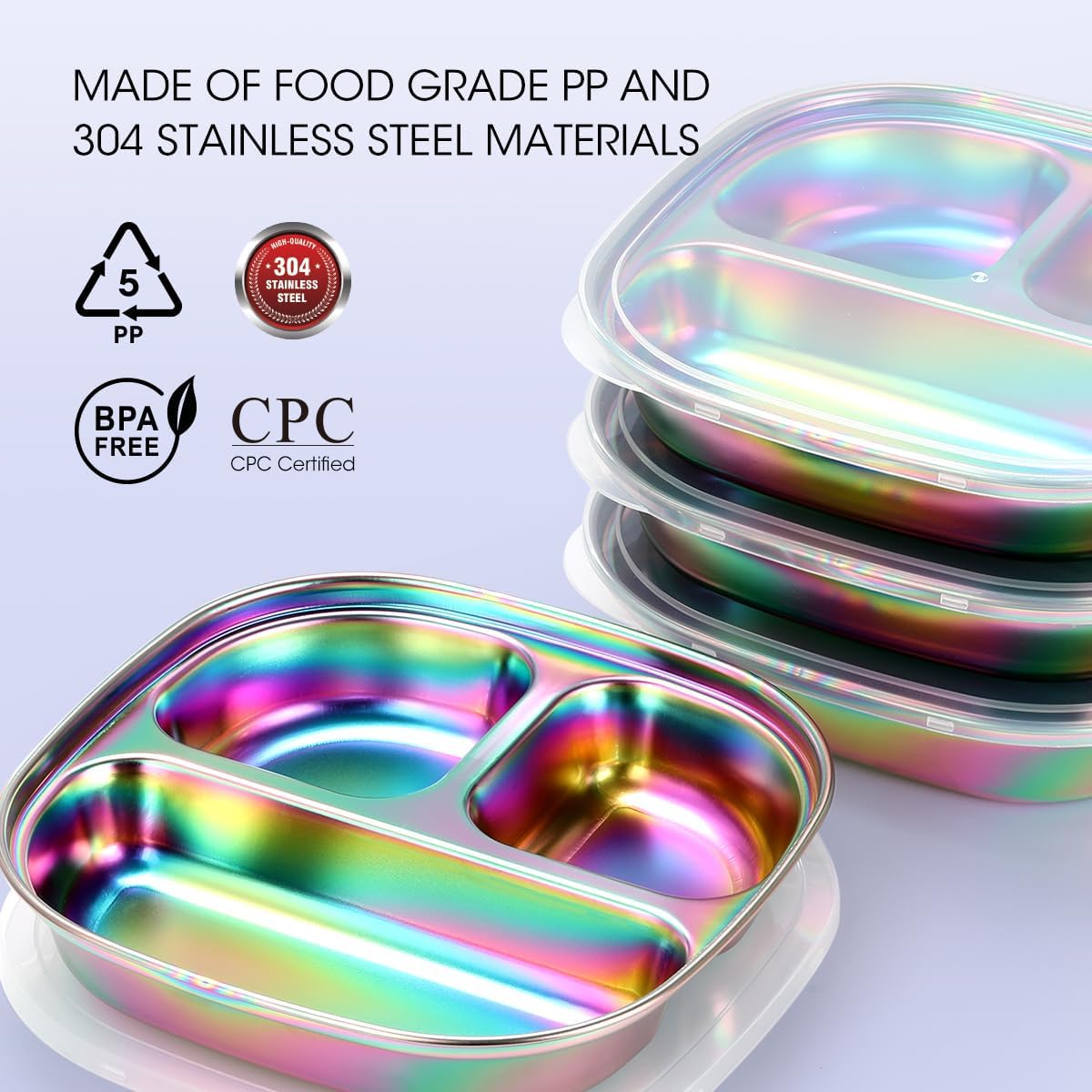 AIEVE Stainless Steel Kids Plates Pack of 4 with Lids