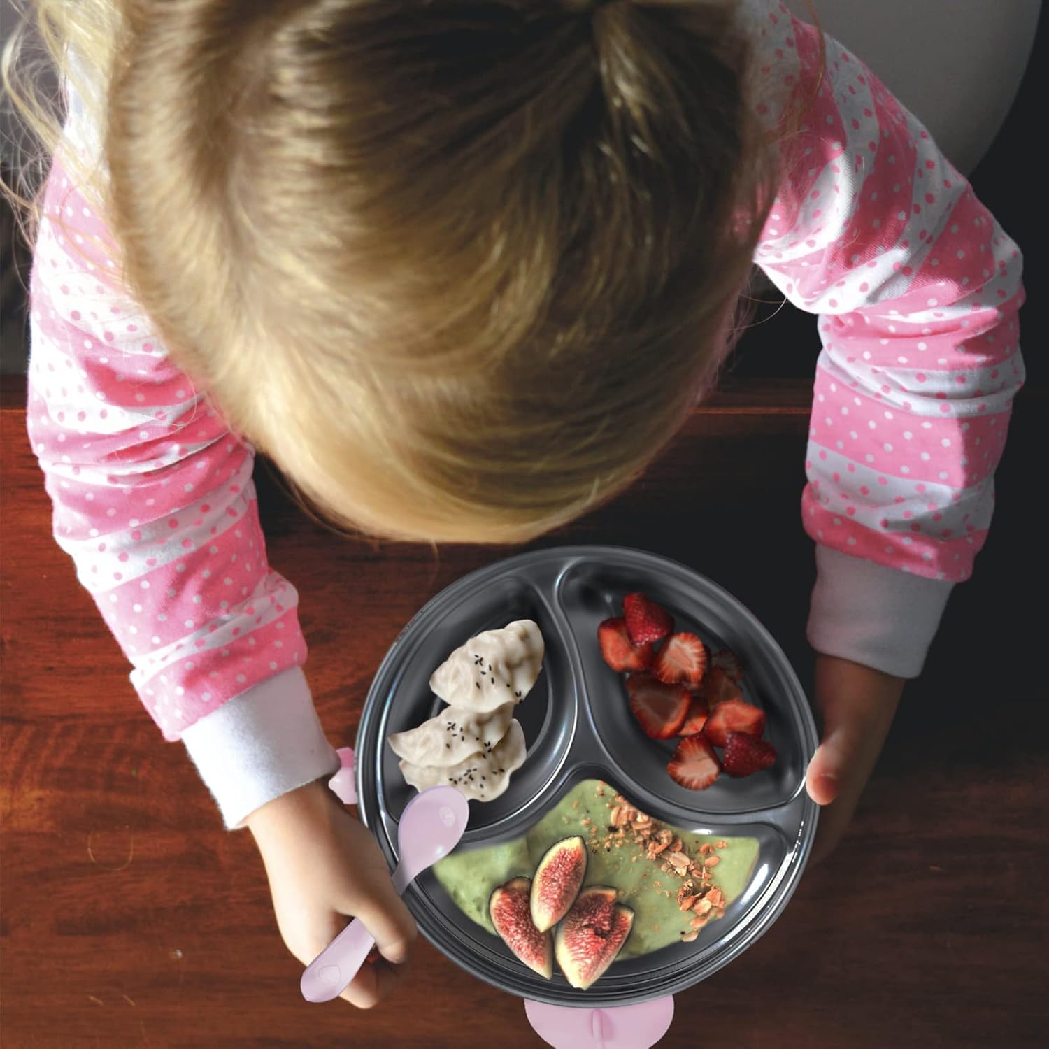 Qianliyer Cartoon Stainless Steel Baby Feeding Set Pink 1
