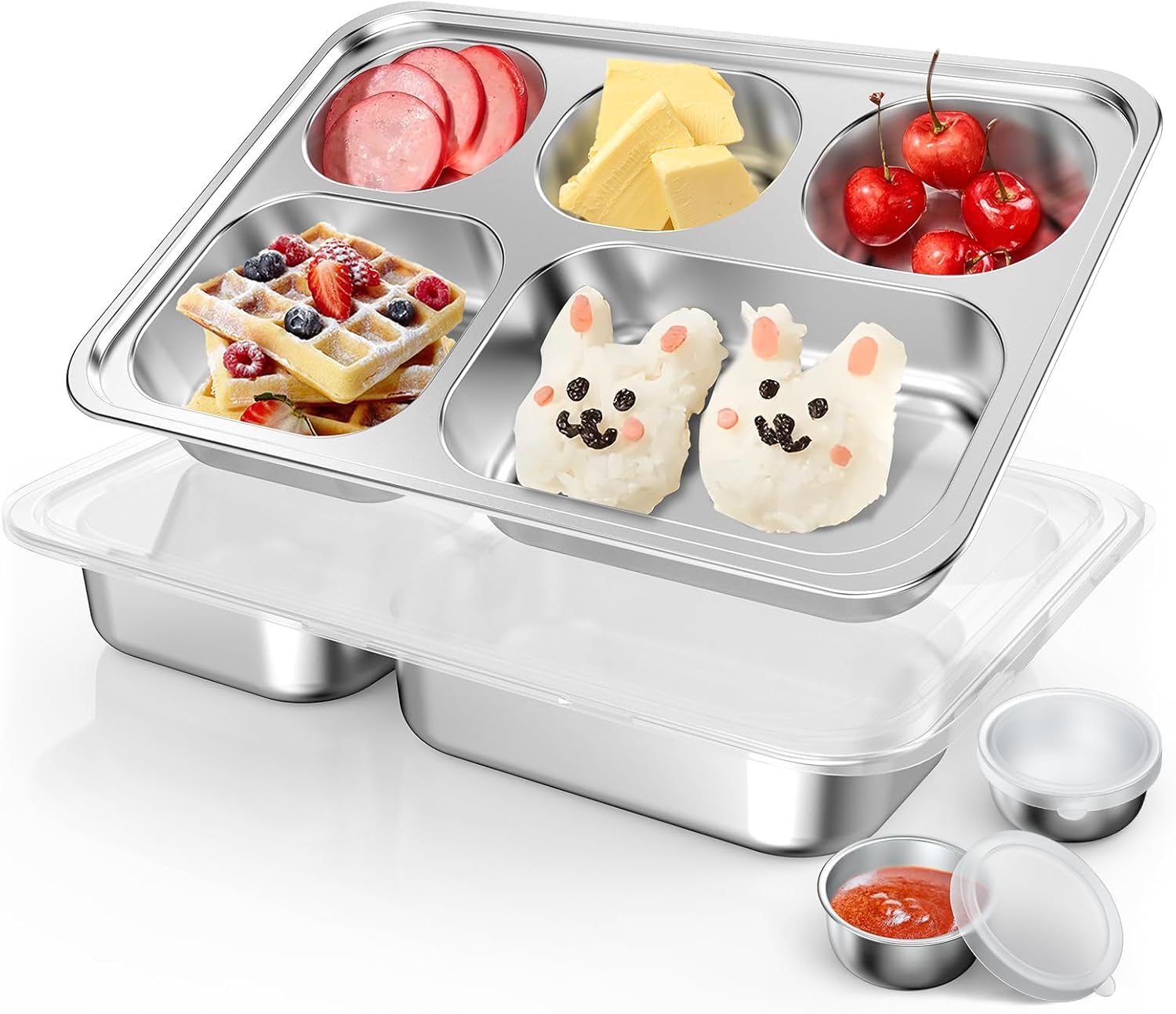 Bakpoco Stainless Steel Divided Plate 2 Pack 5 Sections