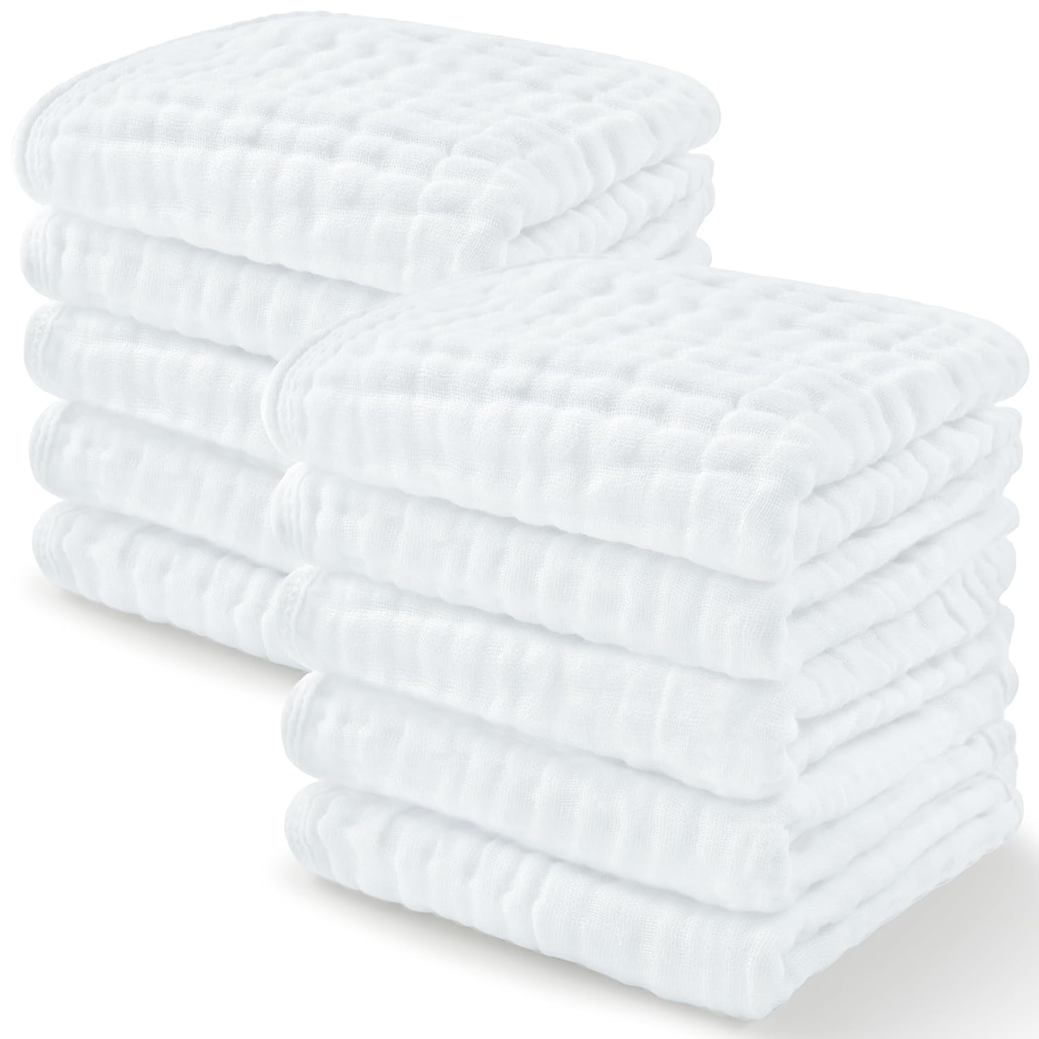 Comfy Cubs Muslin Washcloths 10 Pack - Soft 6-Layer for Sensitive Skin