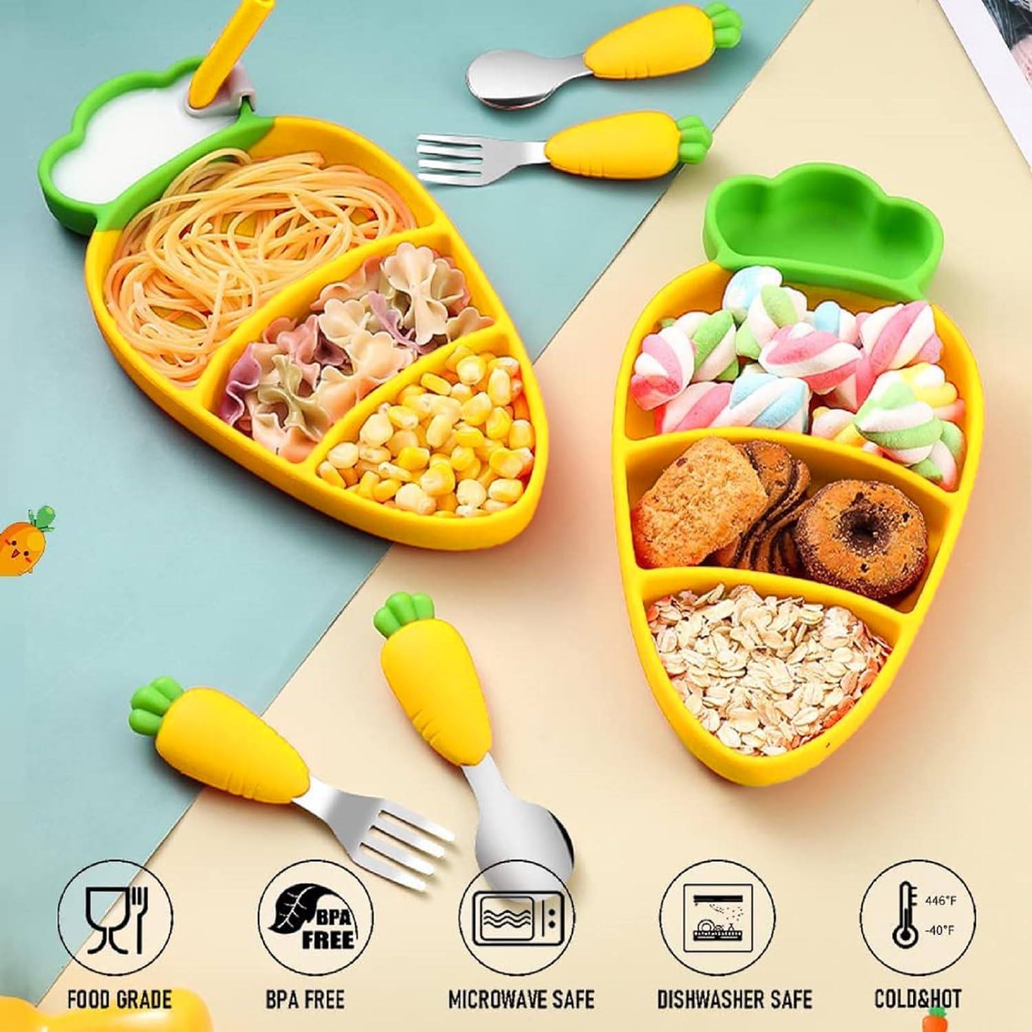 Suction Plates for Babies Toddlers BPA Free Microwave Safe Cute Carrot Design