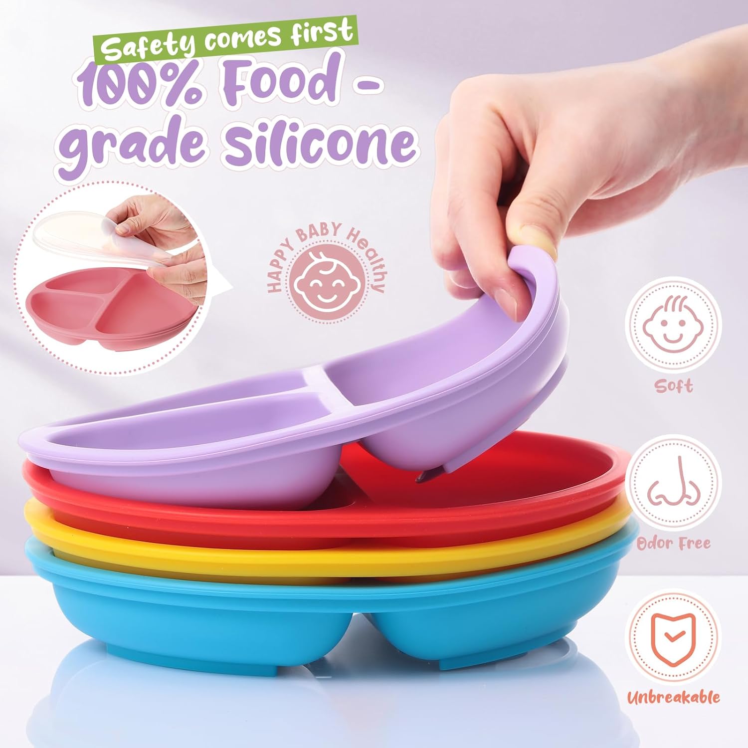 Meanplan 6 Pack Suction Plates for Toddlers