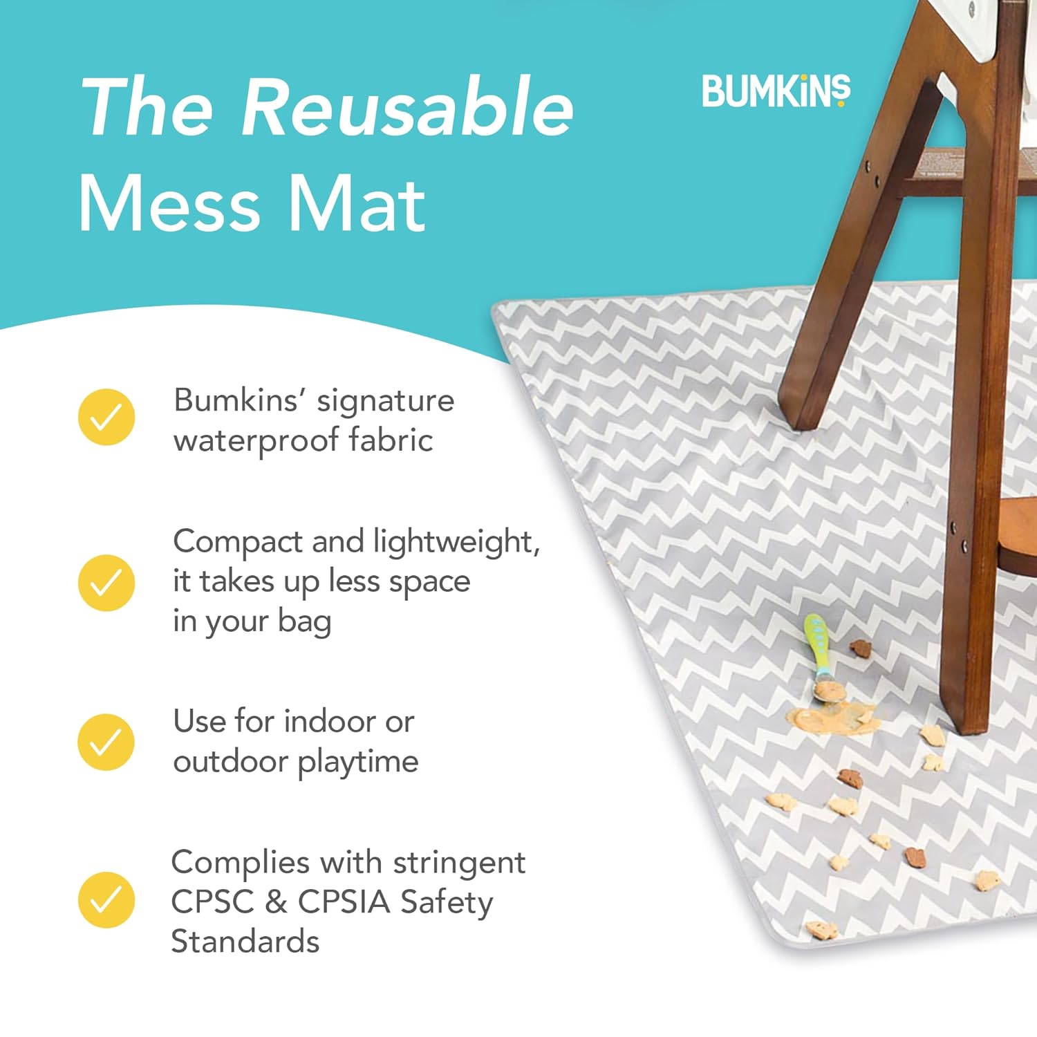 Bumkins Gray Chevron Splat Mat 42x42in